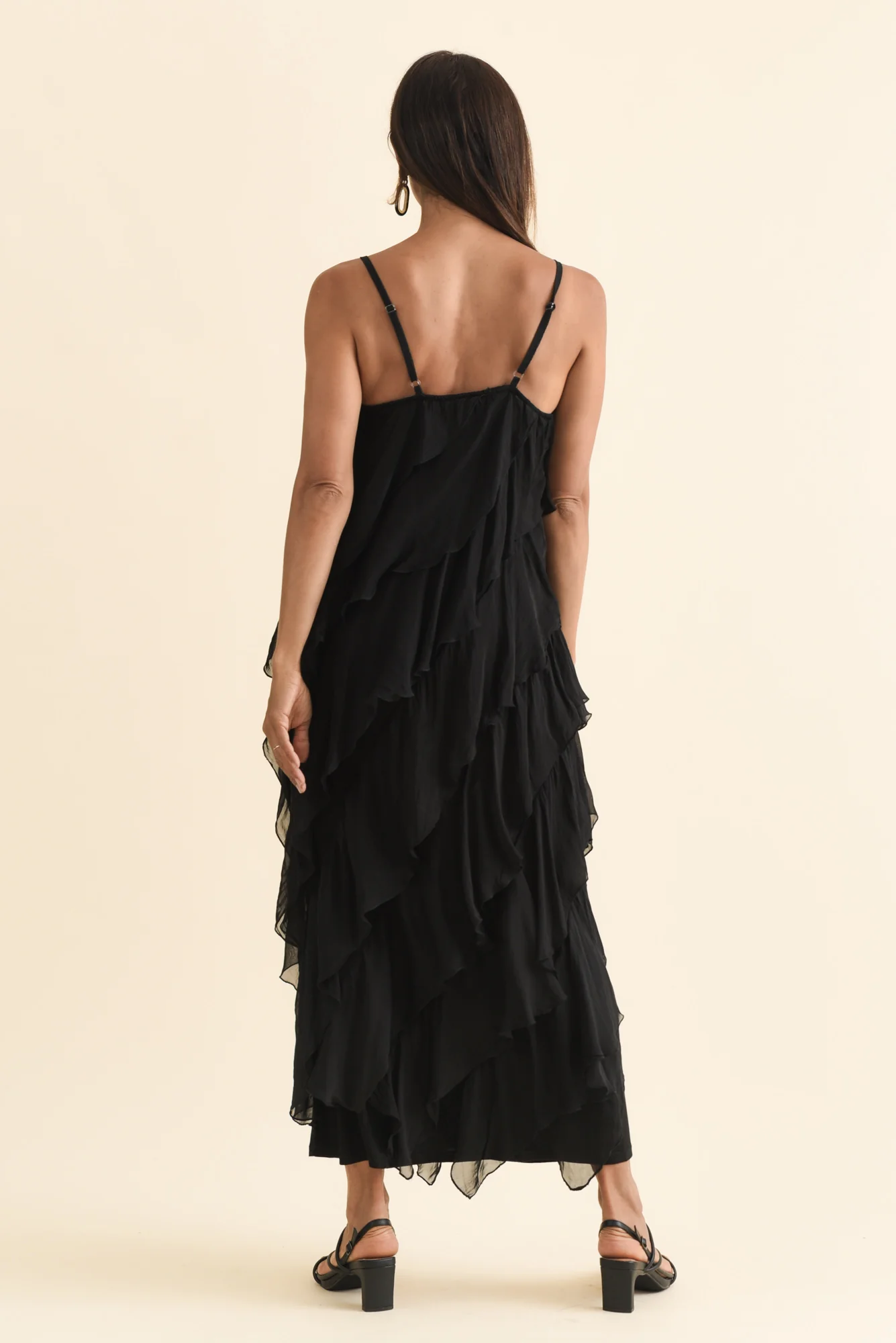 Dominica Black Silk Ruffle Dress - Image 4