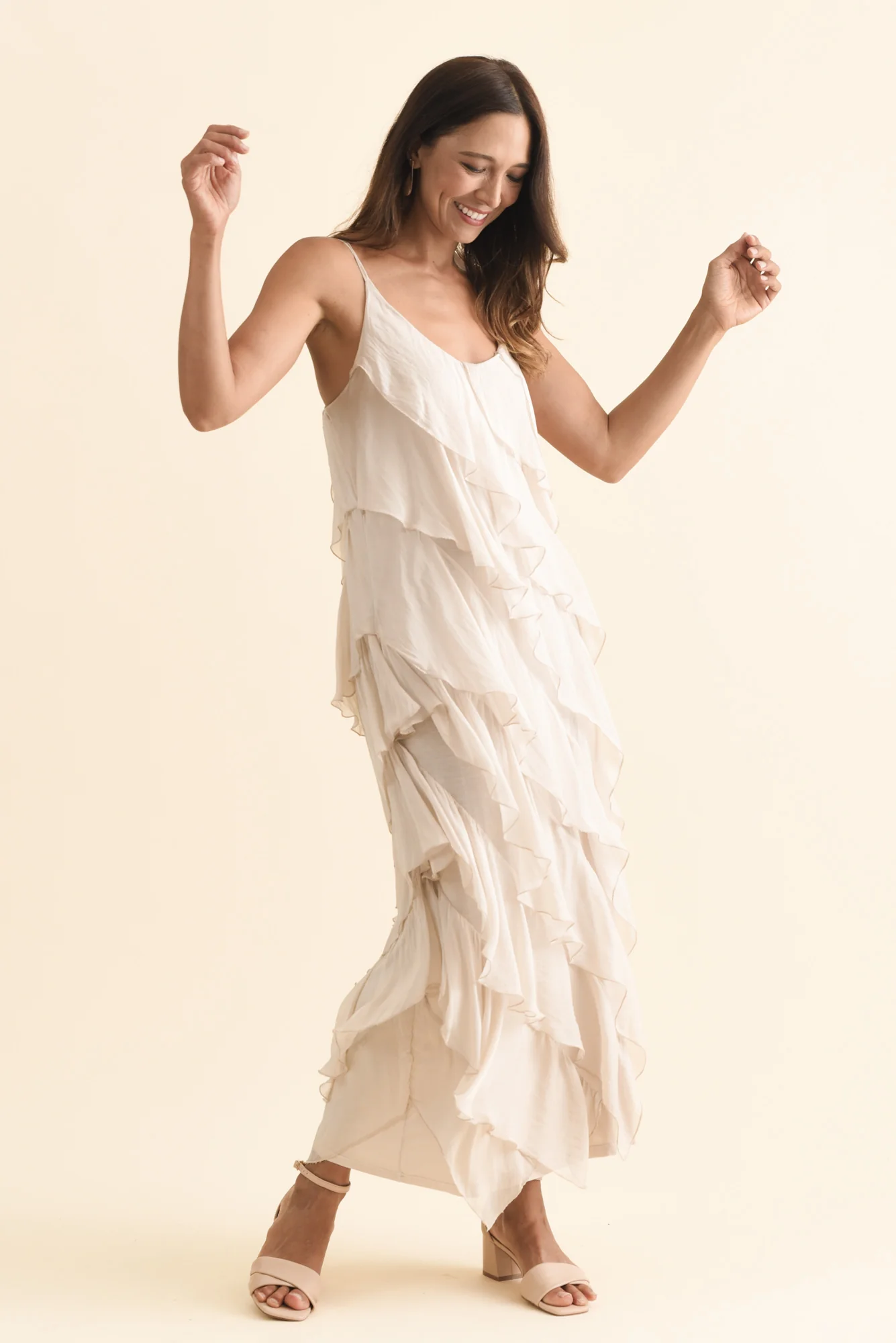 Dominica Champagne Silk Ruffle Dress - Image 3