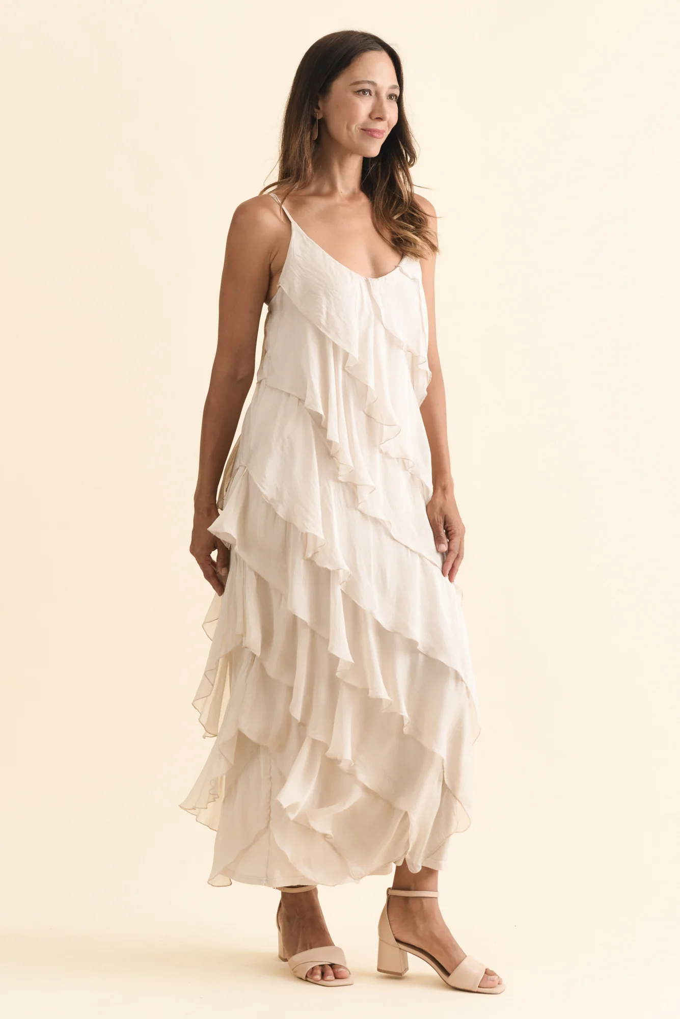 Dominica Champagne Silk Ruffle Dress - Image 4