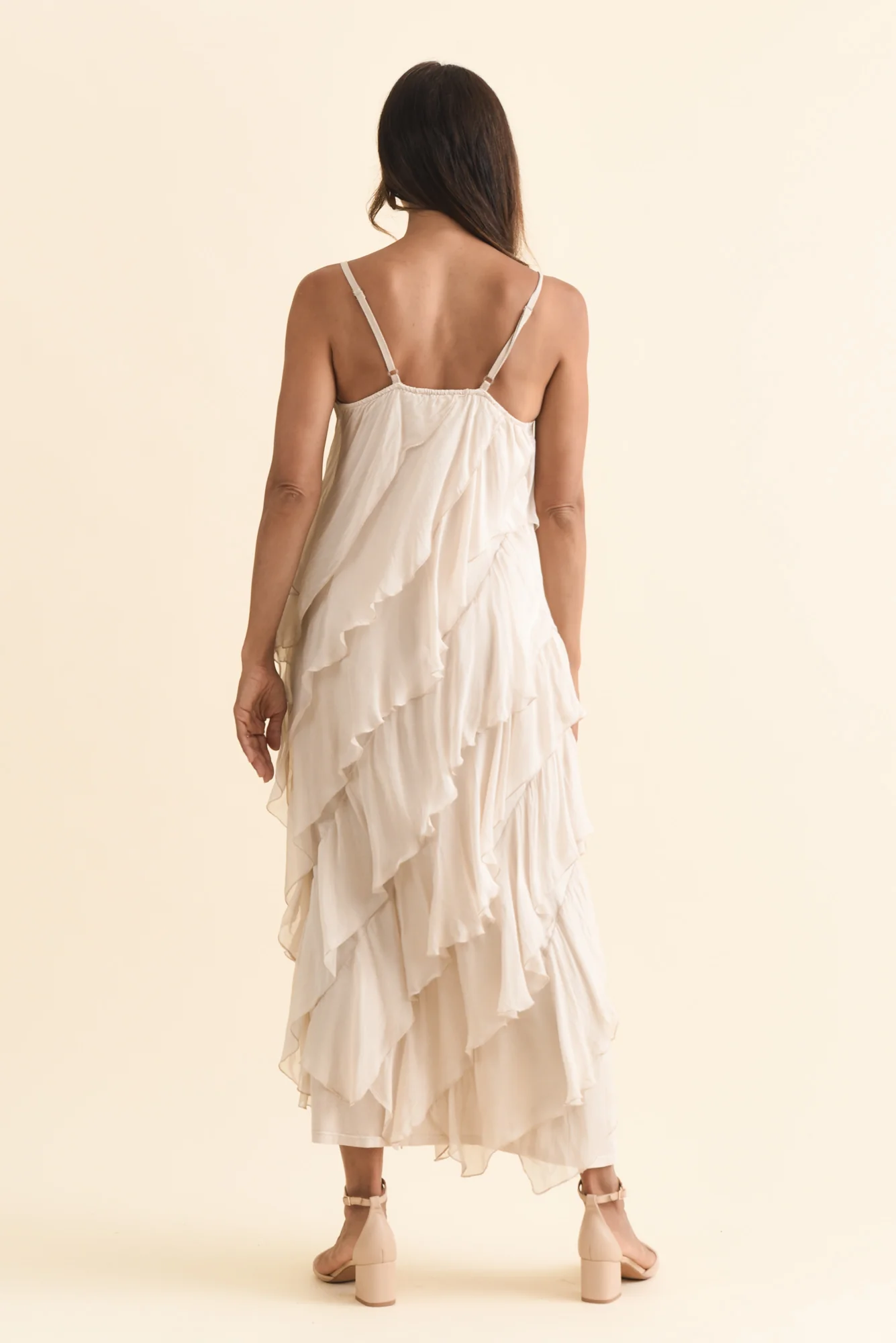 Dominica Champagne Silk Ruffle Dress - Image 5