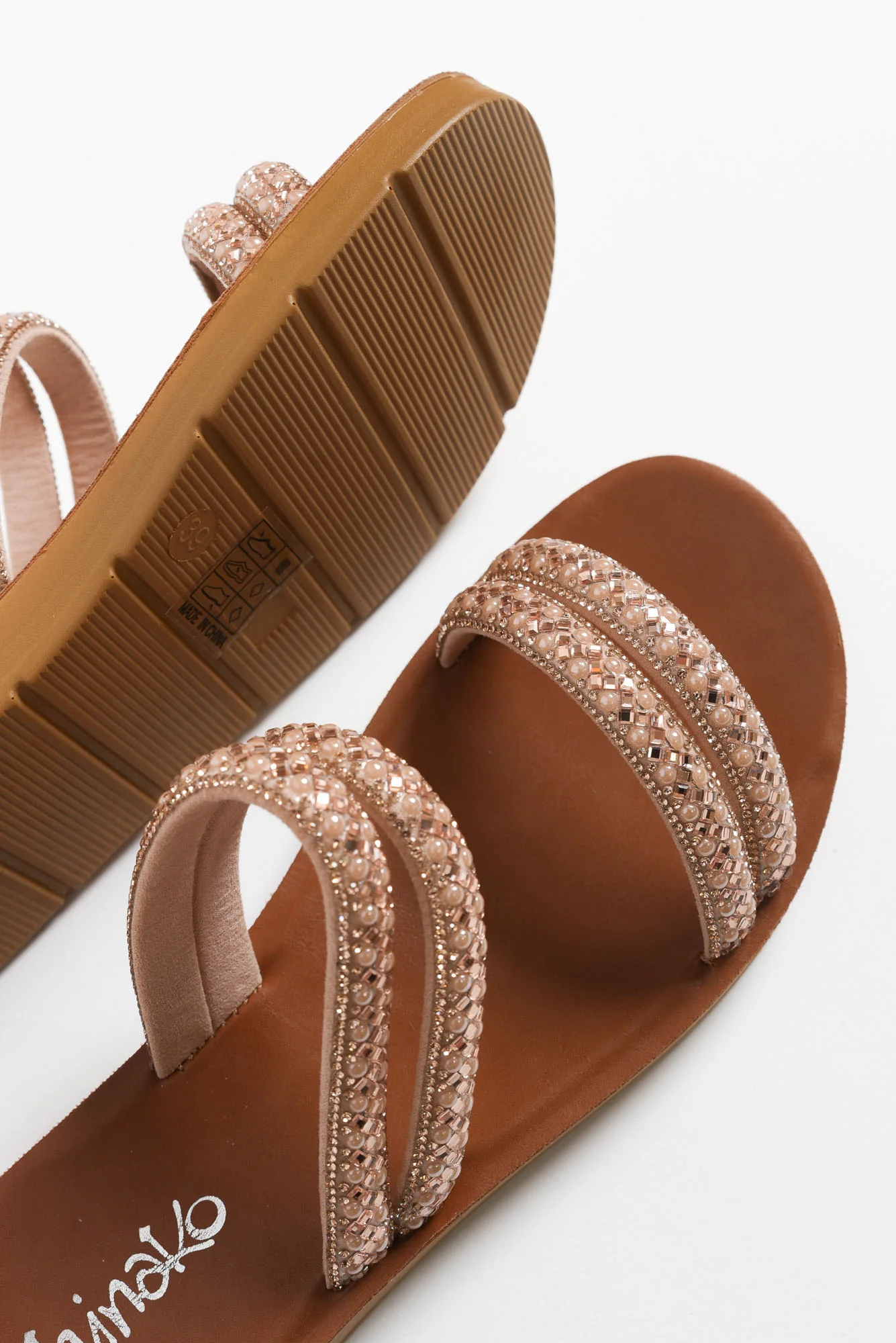 Dominica Rose Gold Diamante Slide - Image 5