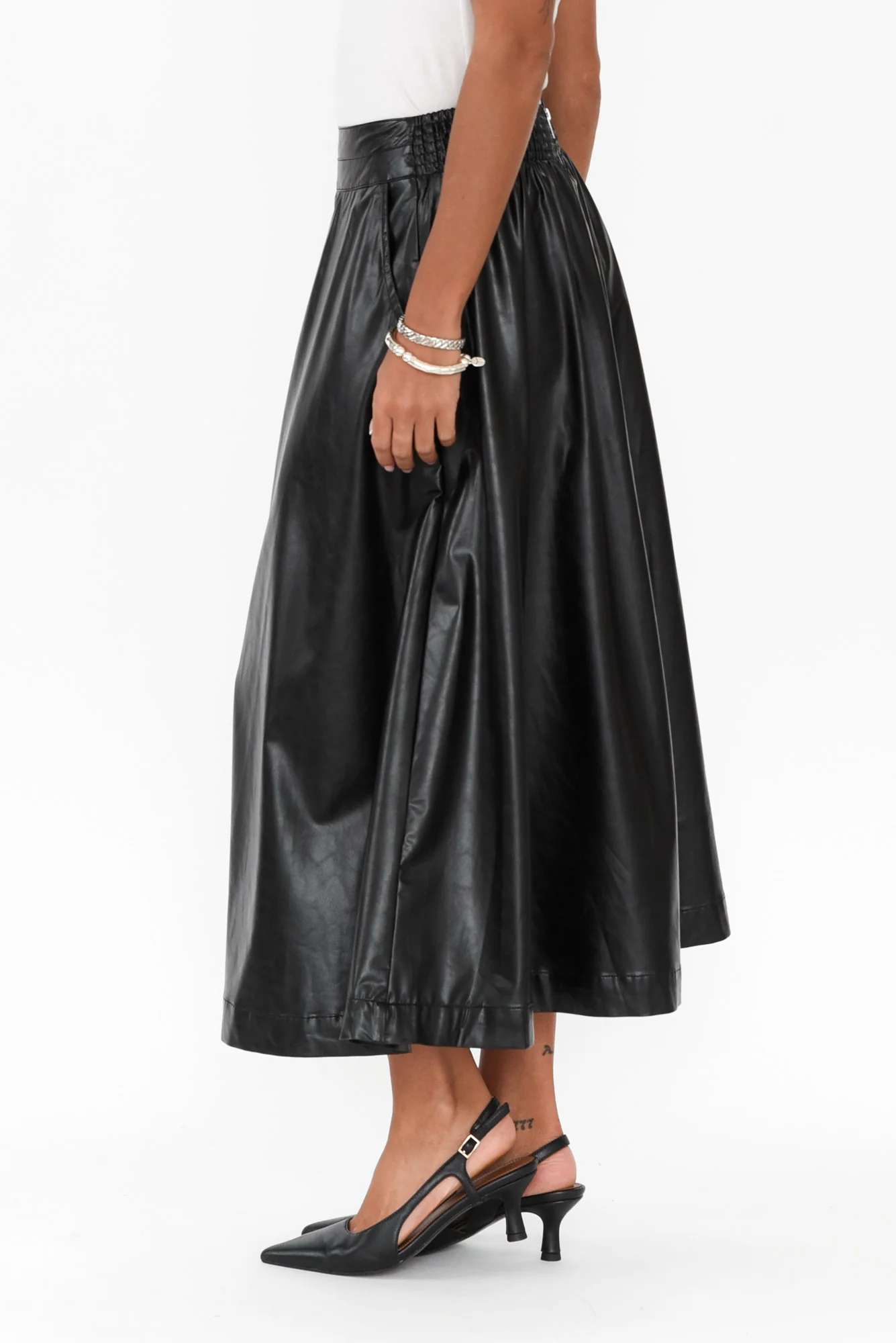 Donica Black Faux Leather Midi Skirt - Image 3