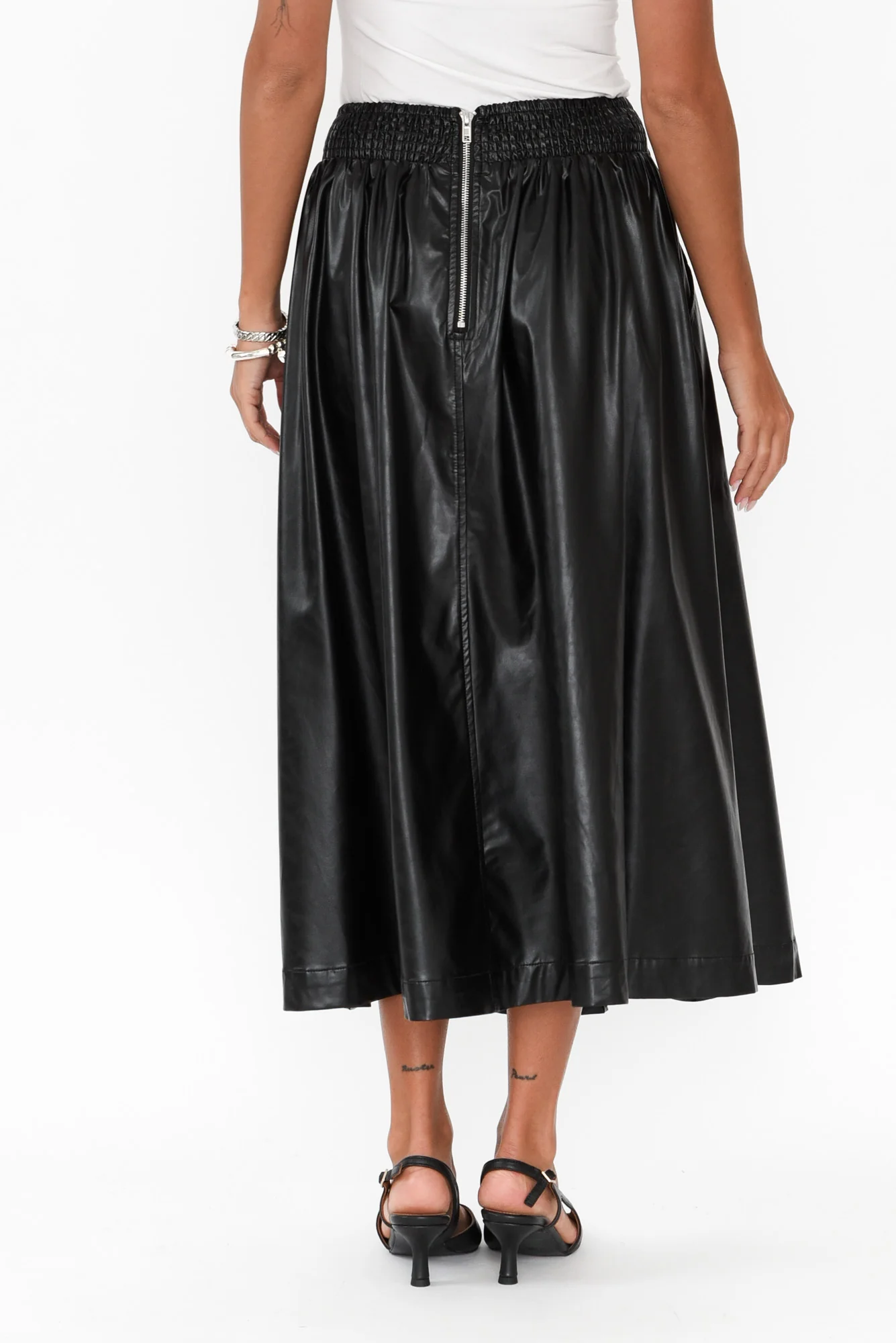 Donica Black Faux Leather Midi Skirt - Image 4