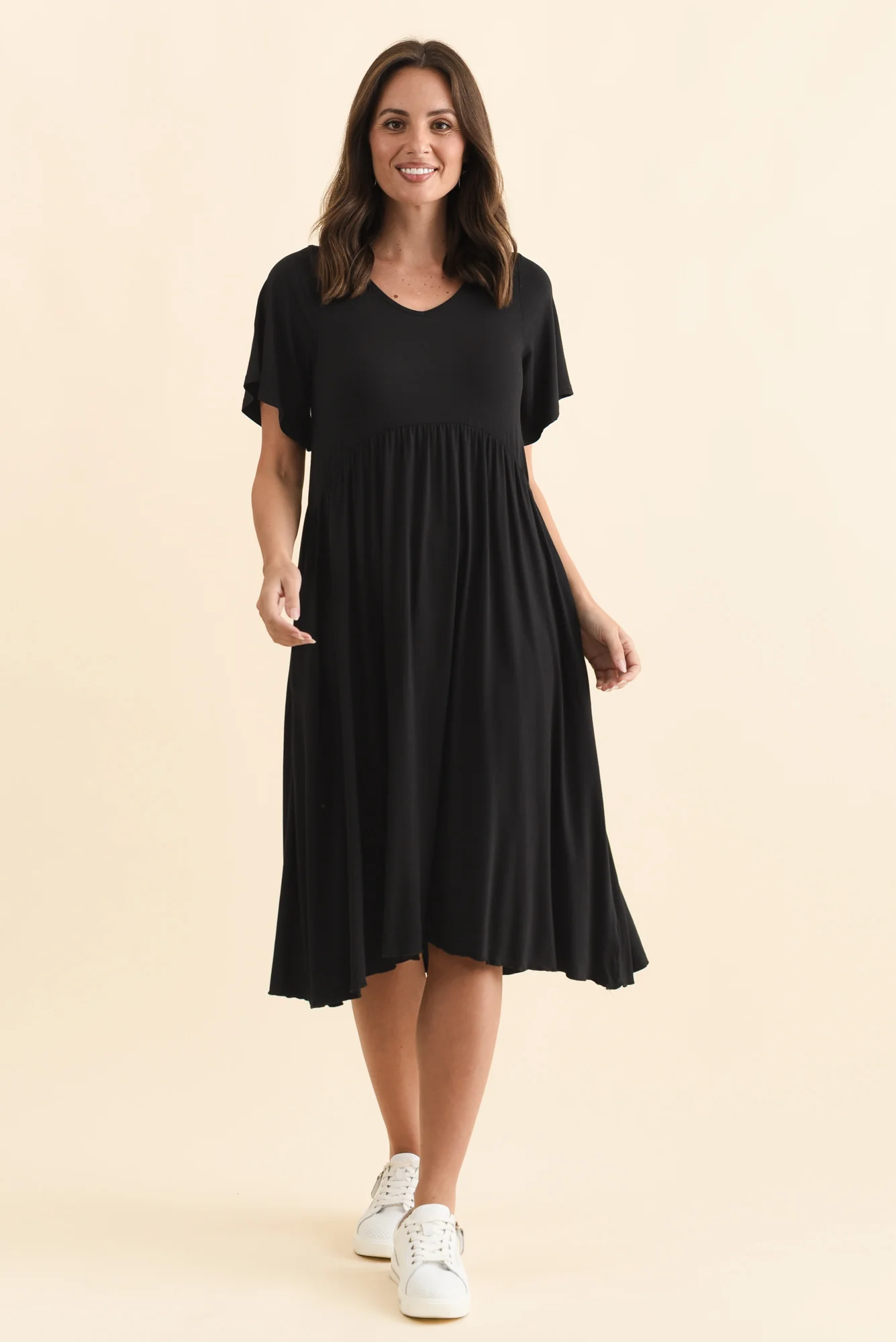 Donna Black Gathered Dress - Image 6