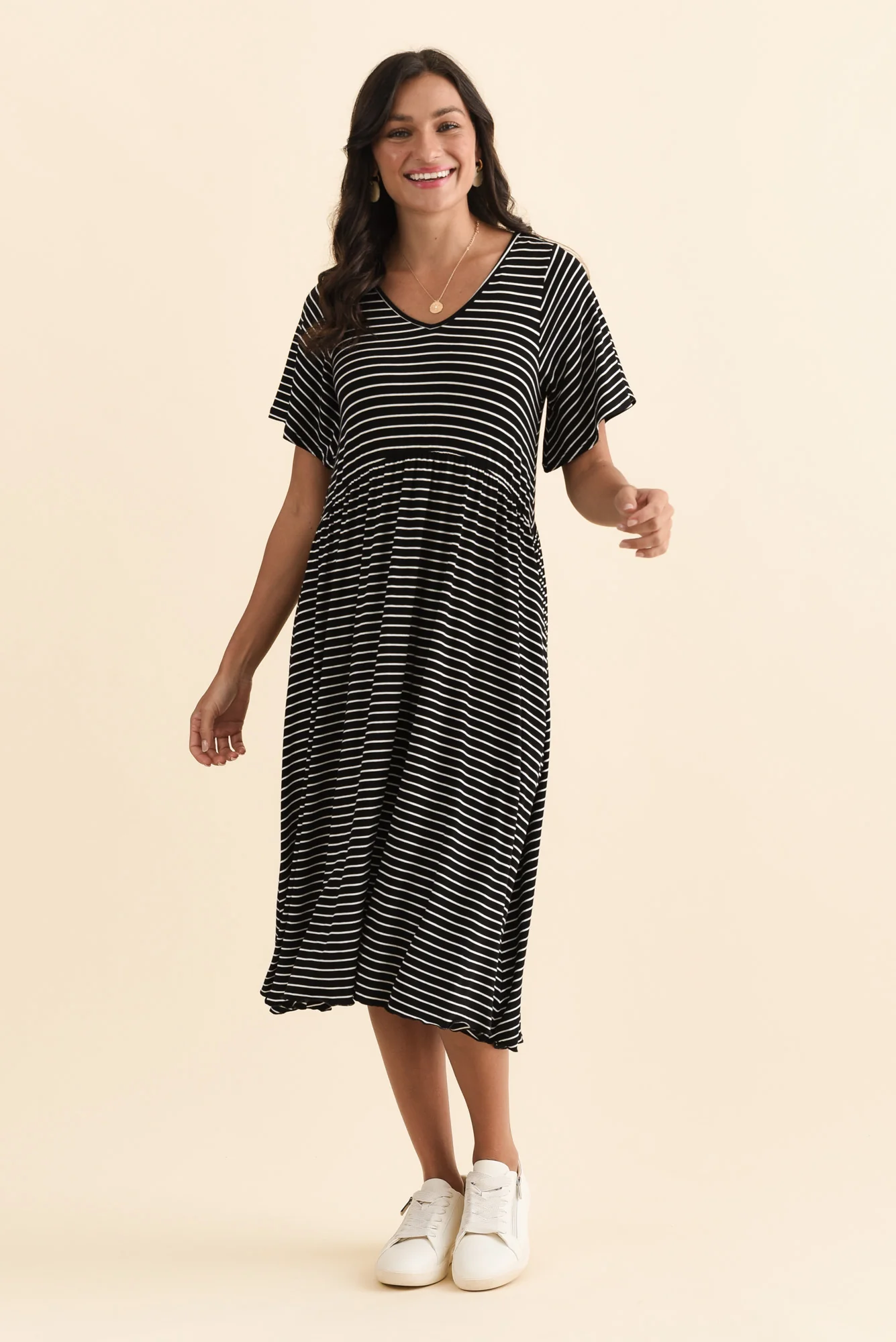 Donna Black Stripe Gathered Dress - Image 2