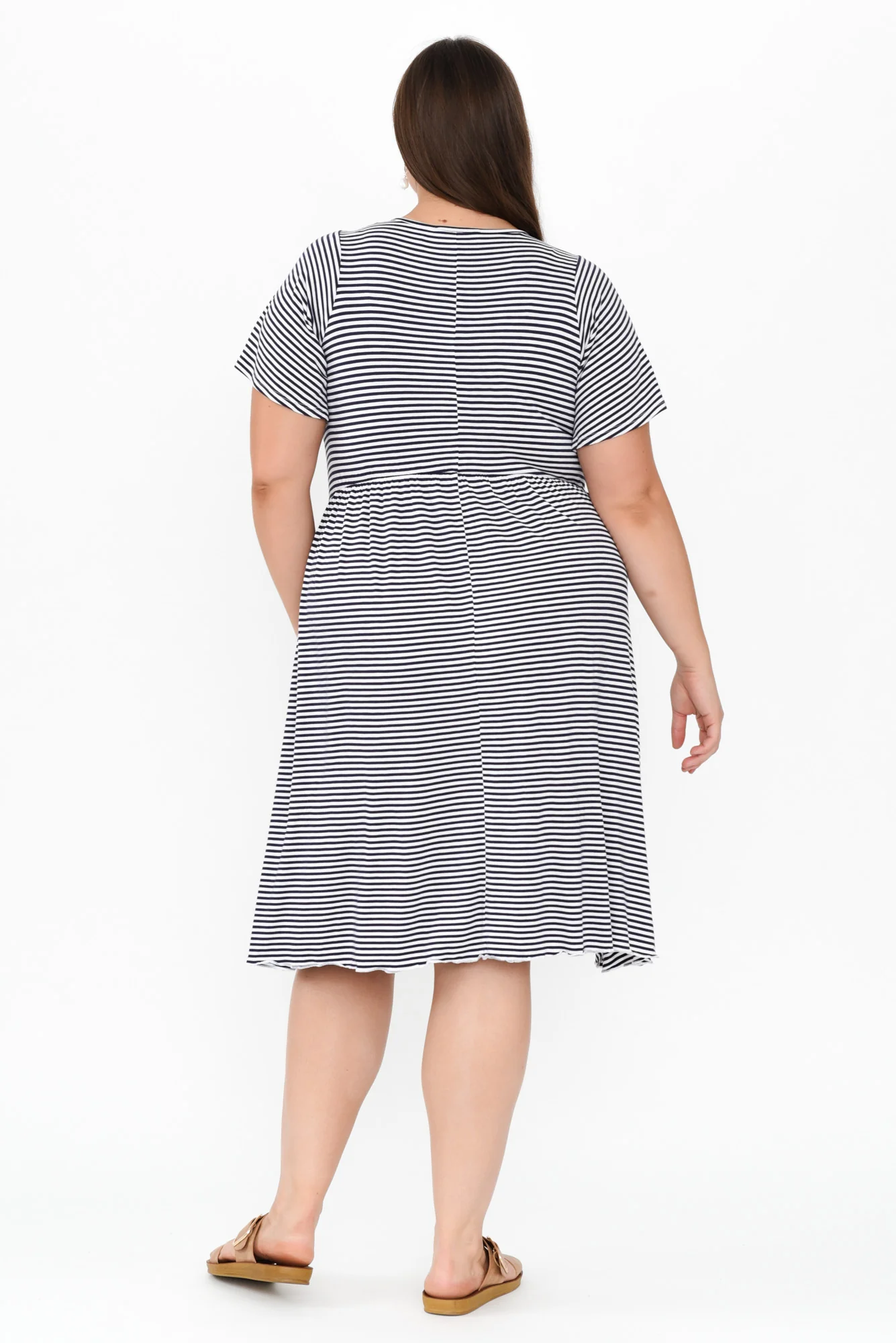 Donna Navy Stripe Gathered Dress - Image 11