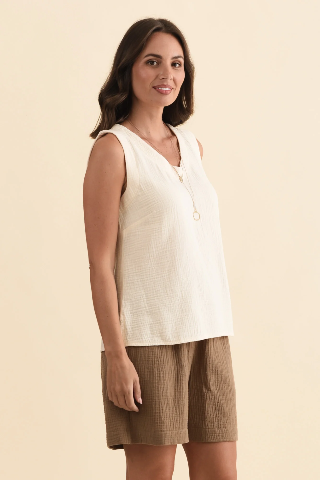 Dorey Cream Cotton Cheesecloth Tank - Image 4