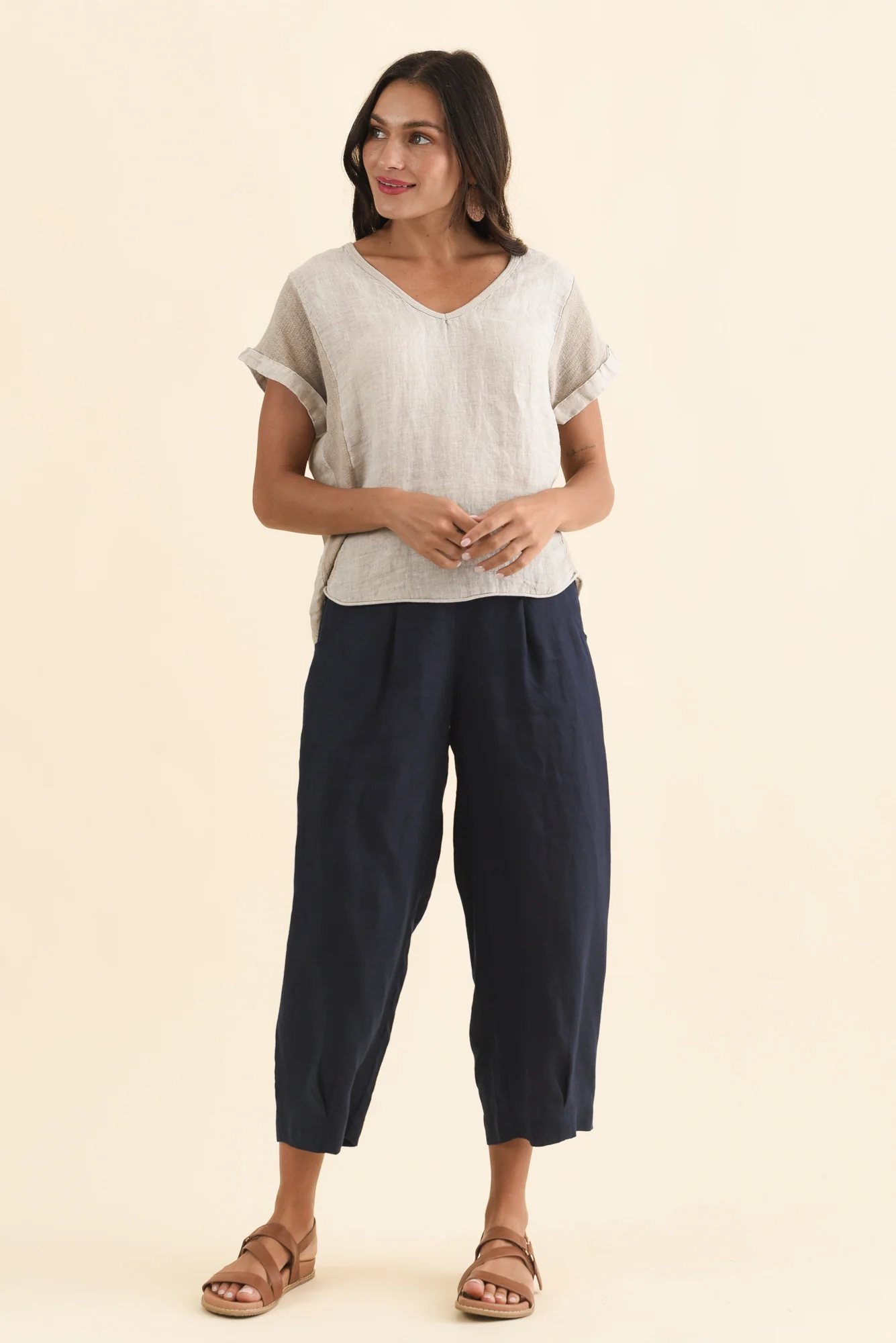Dorian Beige Linen Cotton Top - Image 7