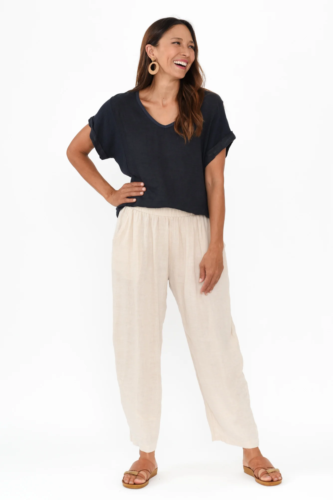 Dorian Navy Linen Cotton Top - Image 8