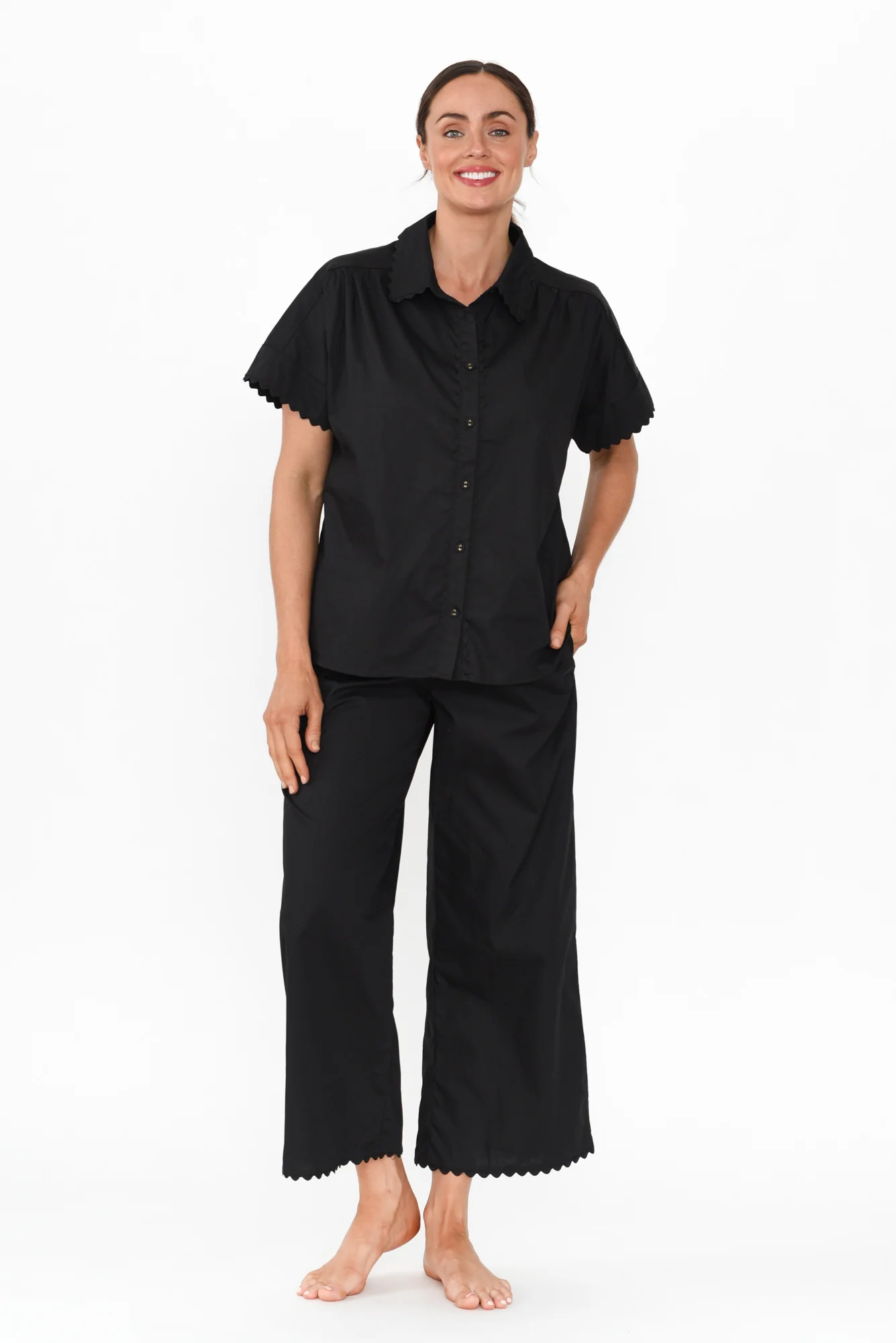 Doris Black Cotton Pyjama Shirt - Image 2