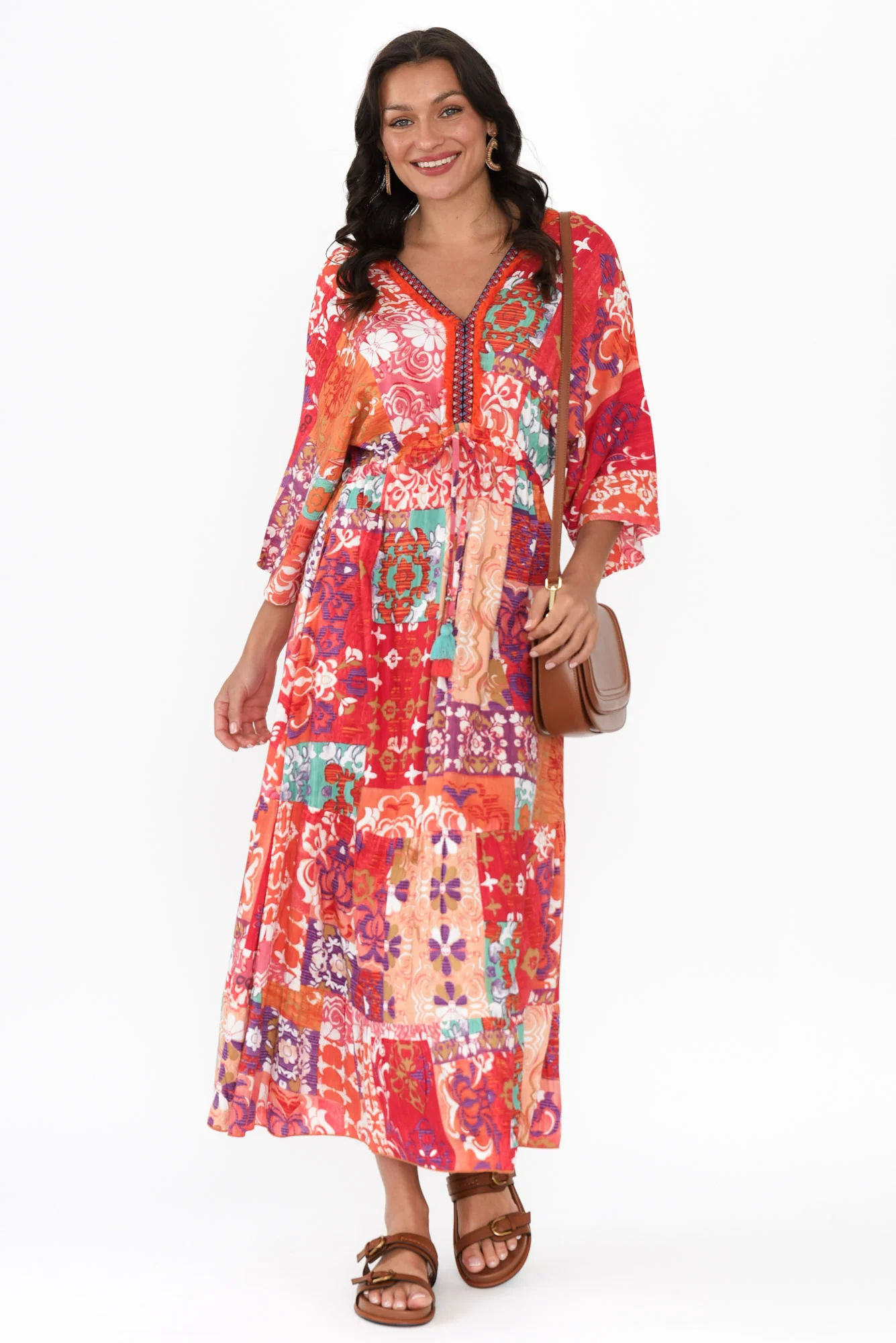 Dorothy Red Mosaic V Neck Dress - Image 2