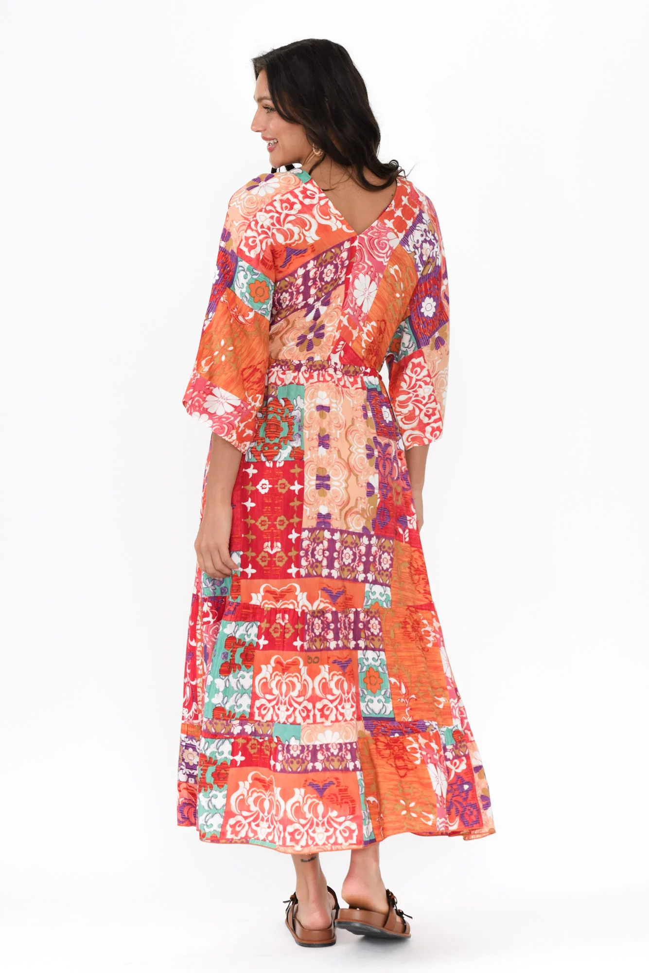 Dorothy Red Mosaic V Neck Dress - Image 5