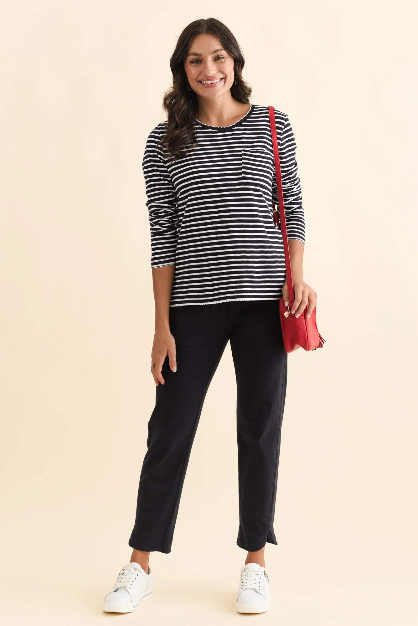 Drea Navy Stripe Cotton Long Sleeve Tee - Image 2