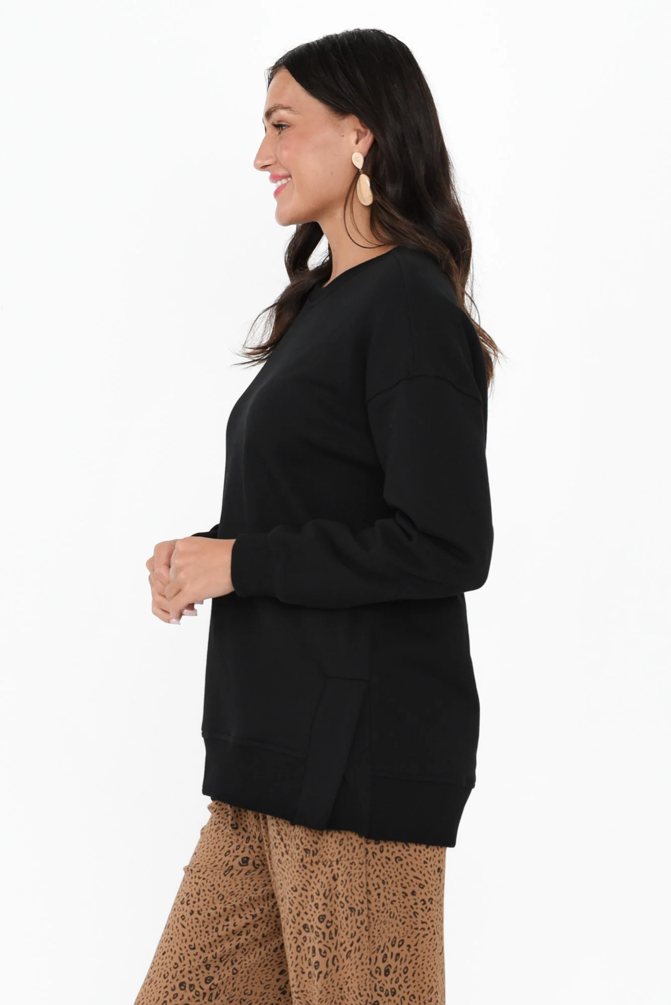 Easy Black Cotton Crew Sweatshirt - Image 3