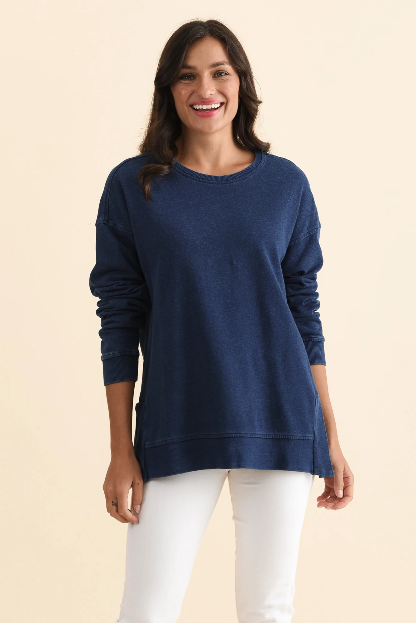 Easy Navy Cotton Crew Sweatshirt - Image 2