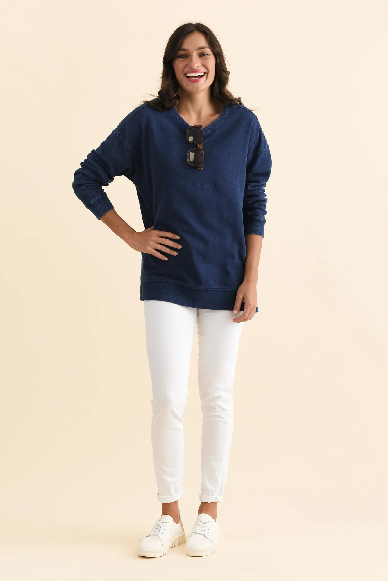 Easy Navy Cotton Crew Sweatshirt - Image 3