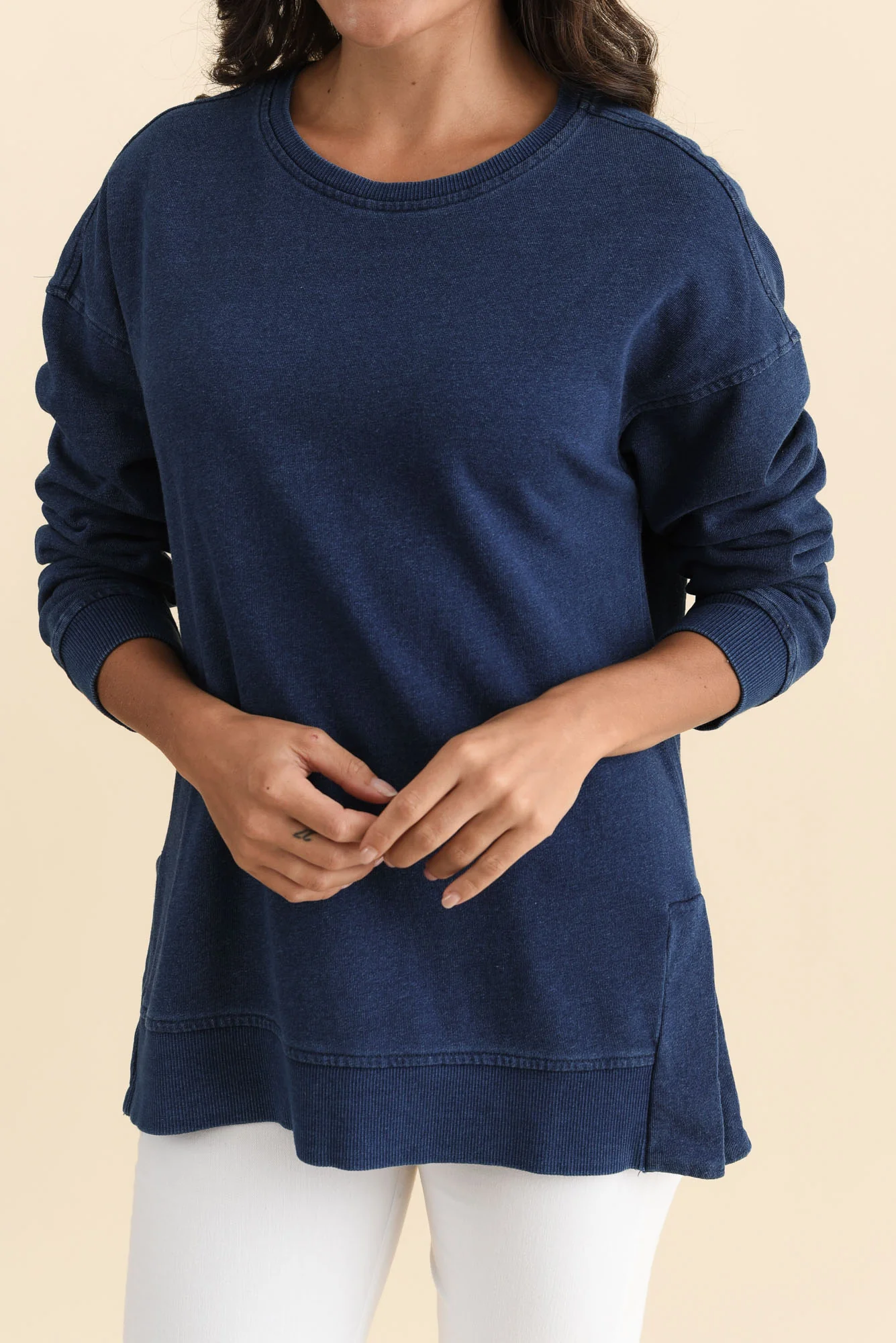 Easy Navy Cotton Crew Sweatshirt - Image 6
