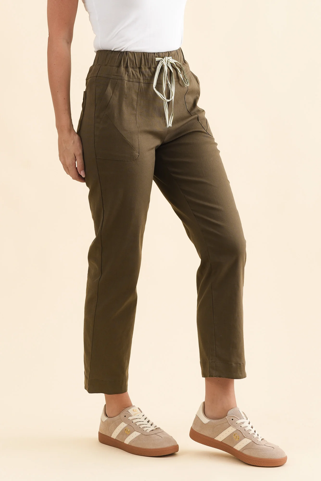 Edia Khaki Linen Blend Pants - Image 4