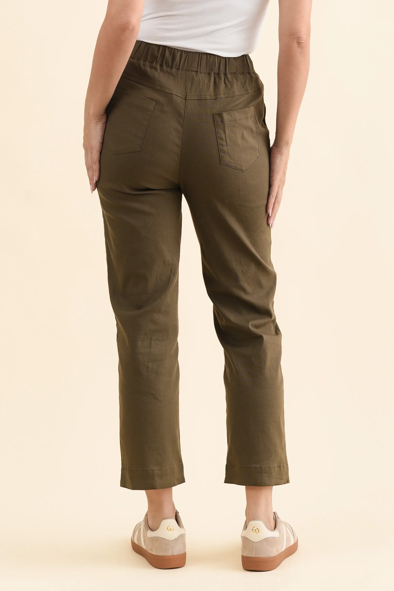 Edia Khaki Linen Blend Pants - Image 5