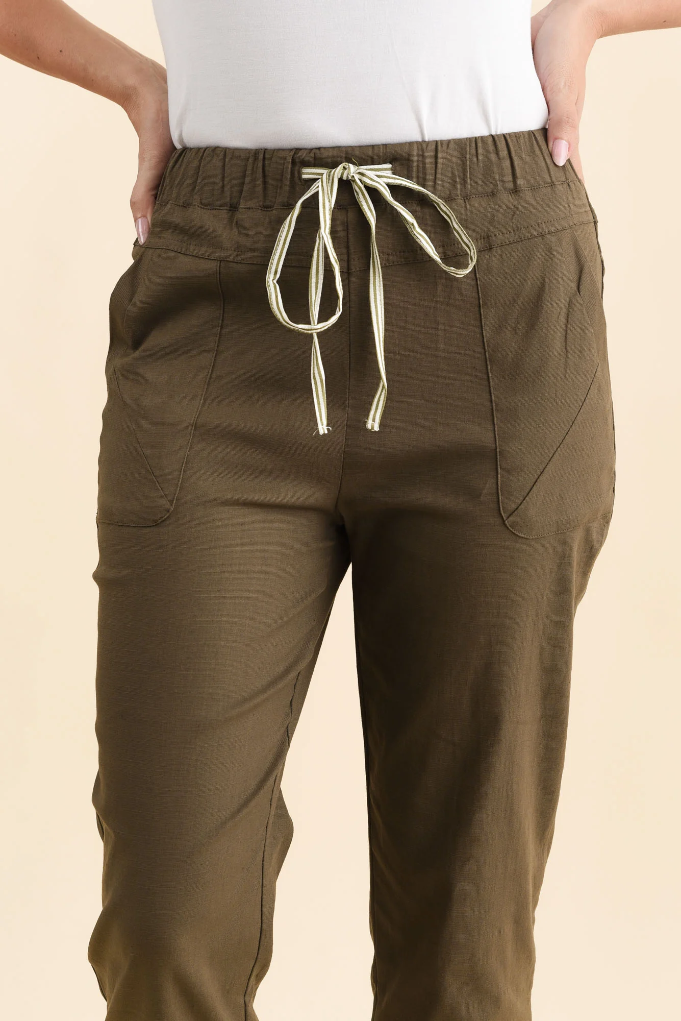 Edia Khaki Linen Blend Pants - Image 6