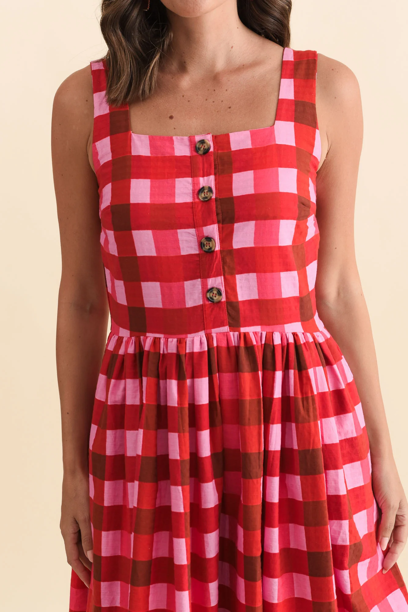 Edin Red Check Cotton Midi Dress - Image 5