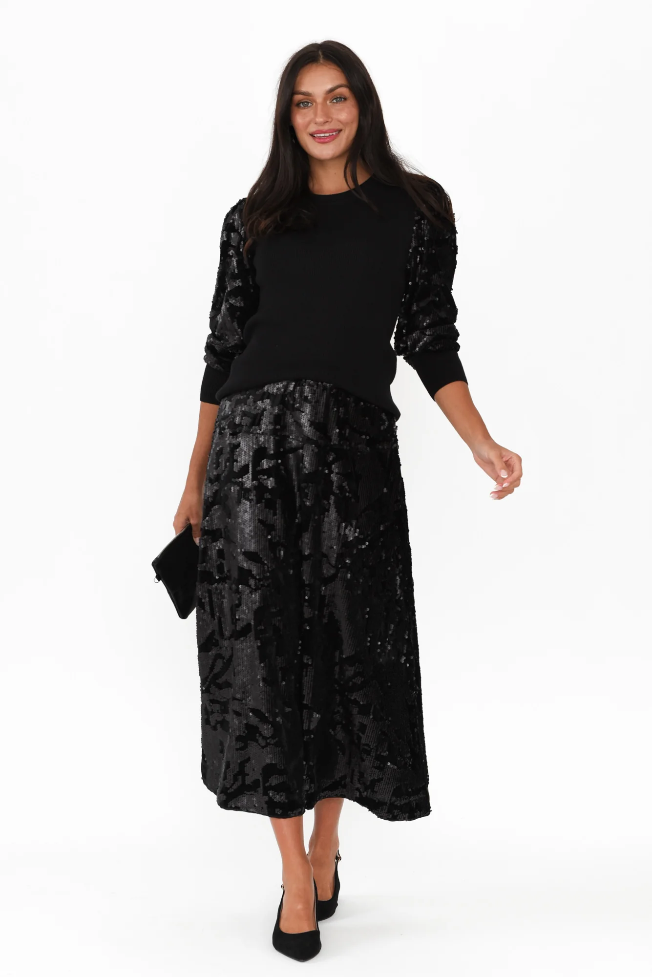 Elena Black Sequin Knit Top - Image 2