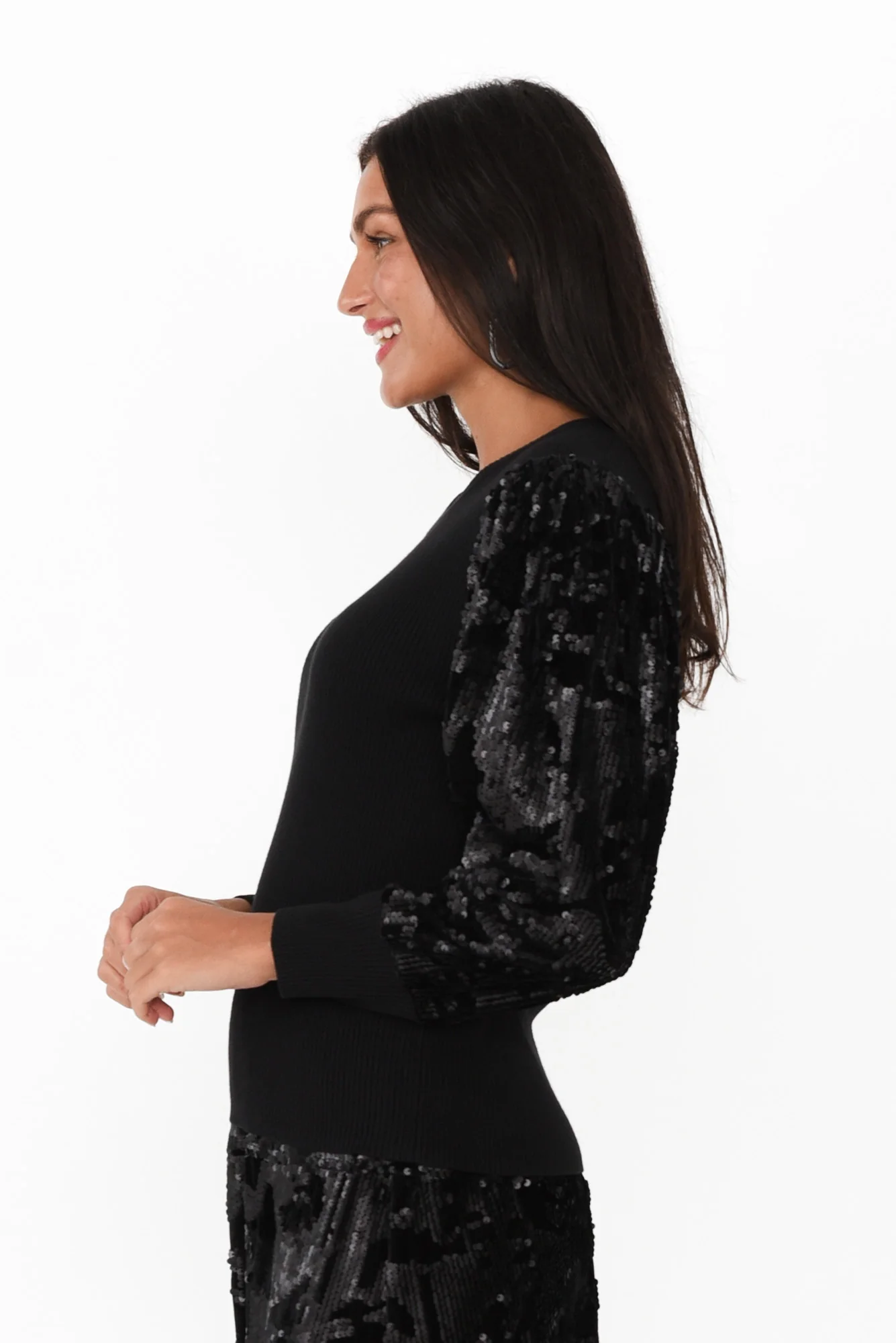Elena Black Sequin Knit Top - Image 3