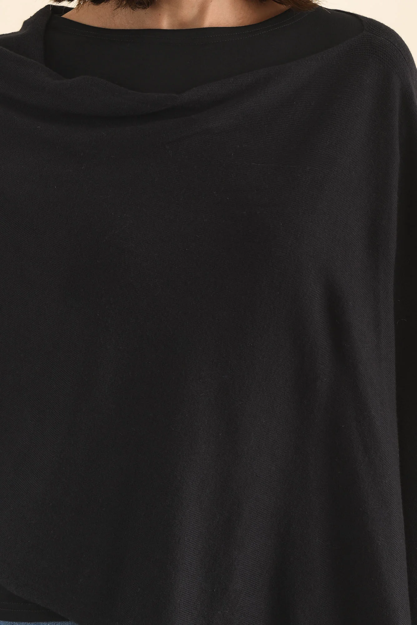 Elorie Black Cotton Cashmere Poncho - Image 5