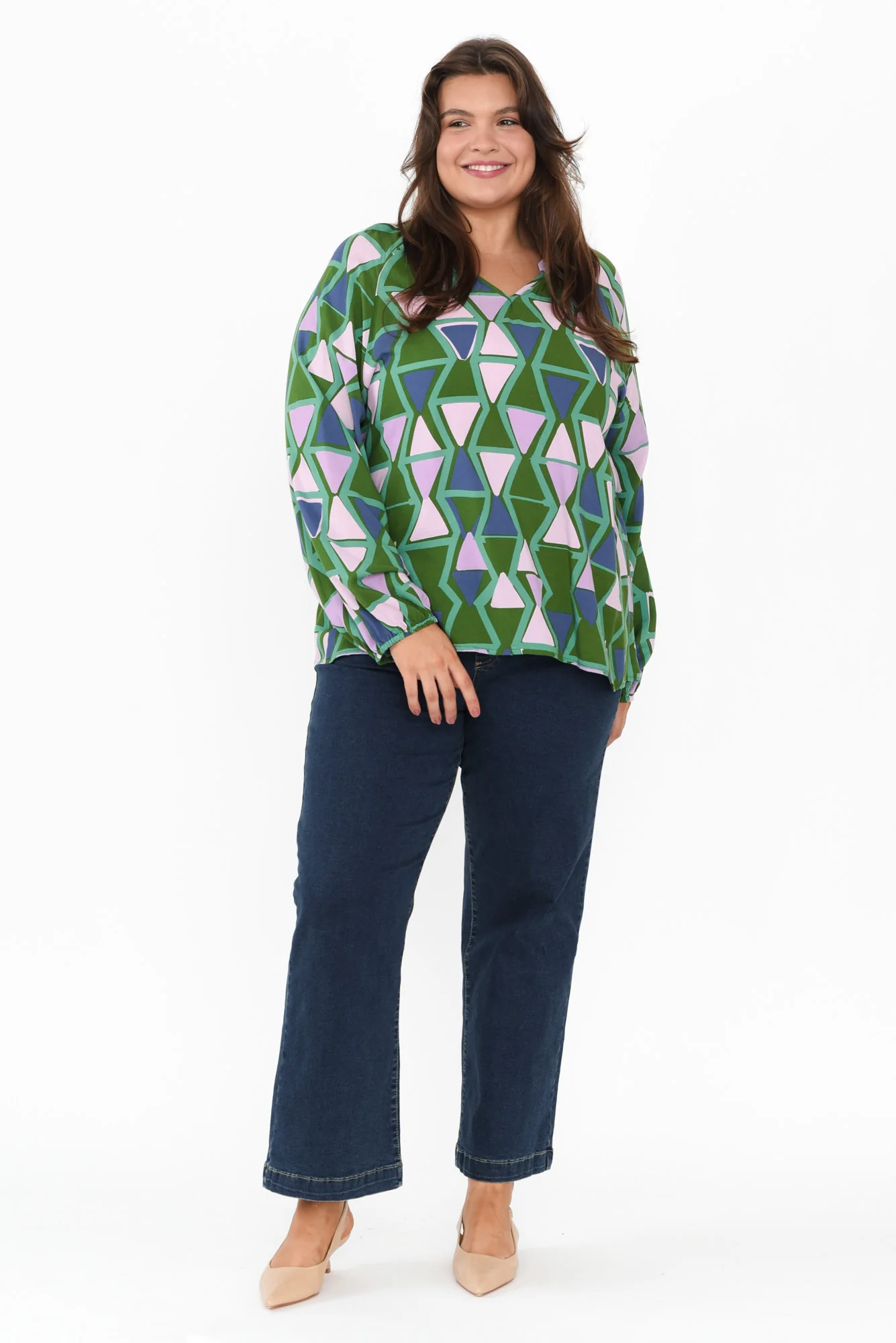 Else Green Geo Sleeved Top - Image 5