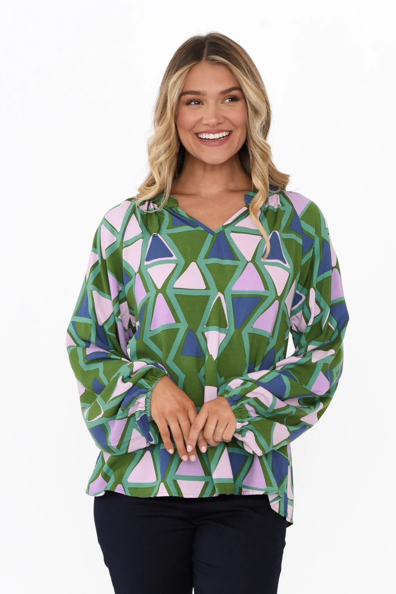 Else Green Geo Sleeved Top - Image 6