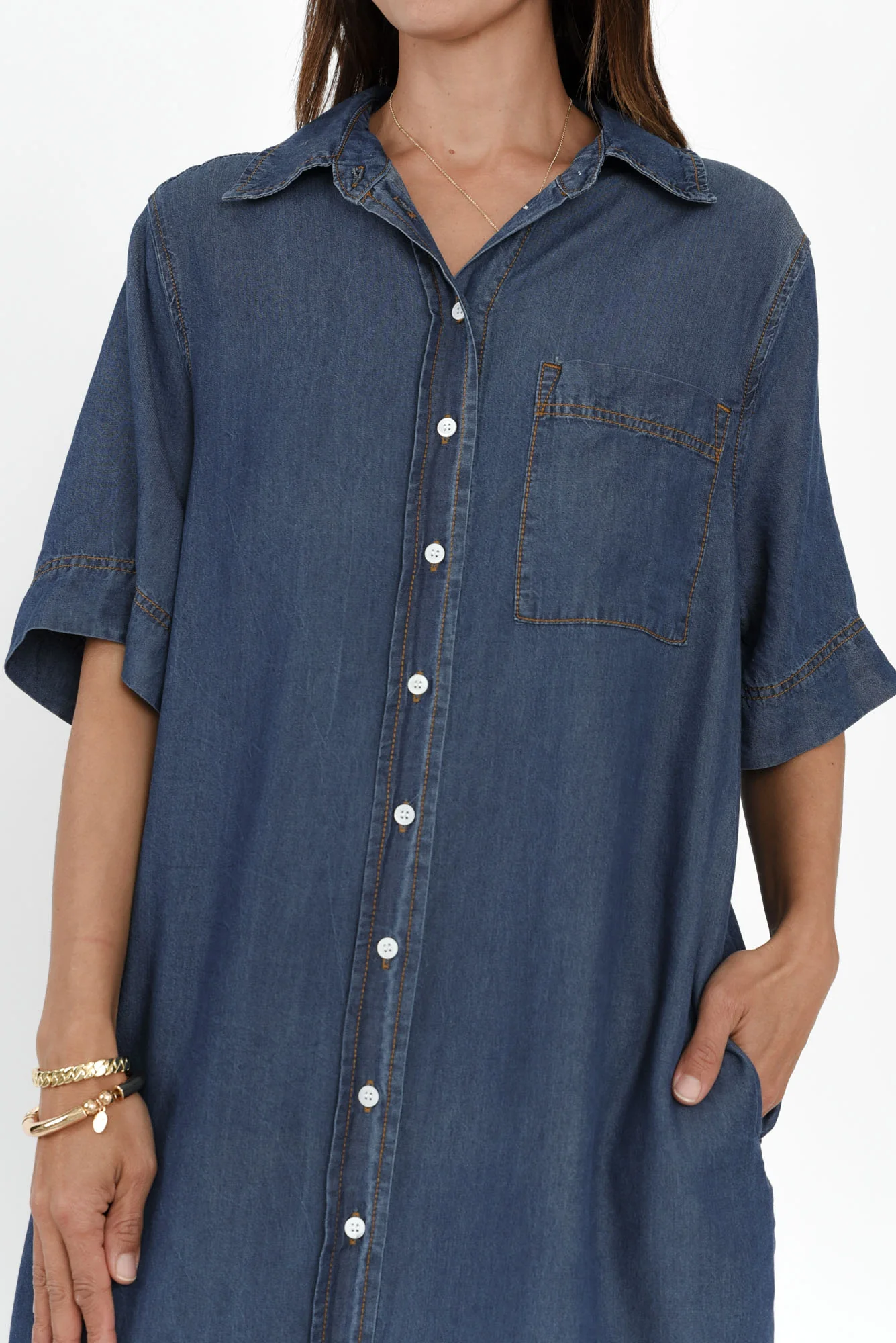 Emmy Dark Blue Denim Shirt Dress - Image 5