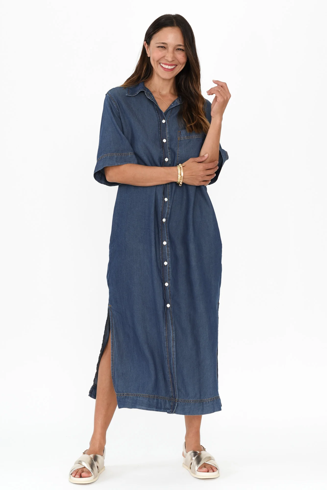 Emmy Dark Blue Denim Shirt Dress - Image 6