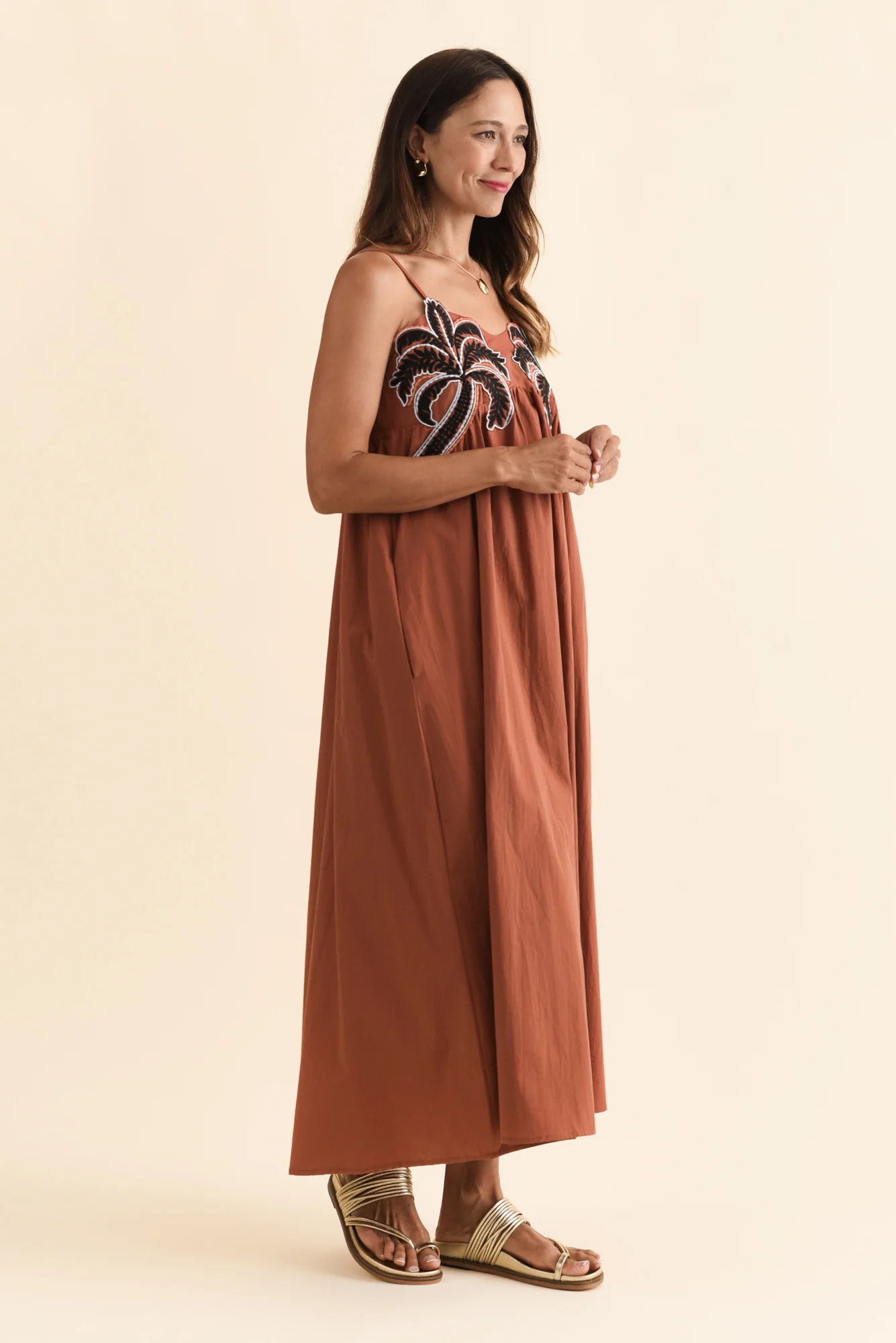 Essen Rust Cotton Poplin Embroidered Dress - Image 4