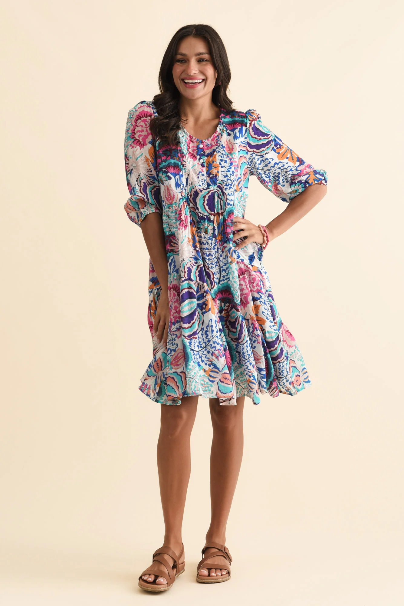 Esta Blue Garden Sleeved Dress - Image 6