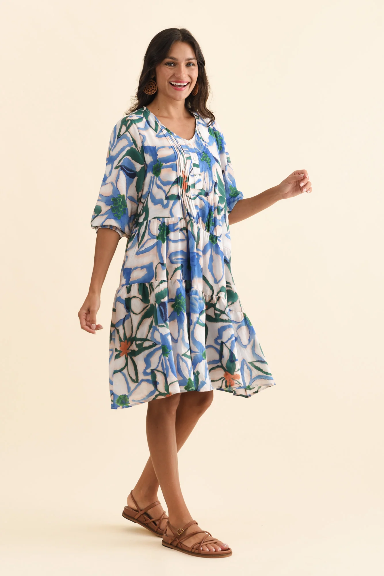 Esta Green Flower Sleeved Dress - Image 3