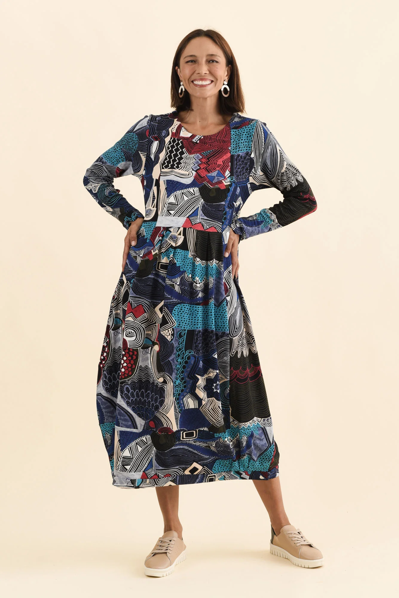 Estie Blue Abstract Pocket Midi Dress - Image 6
