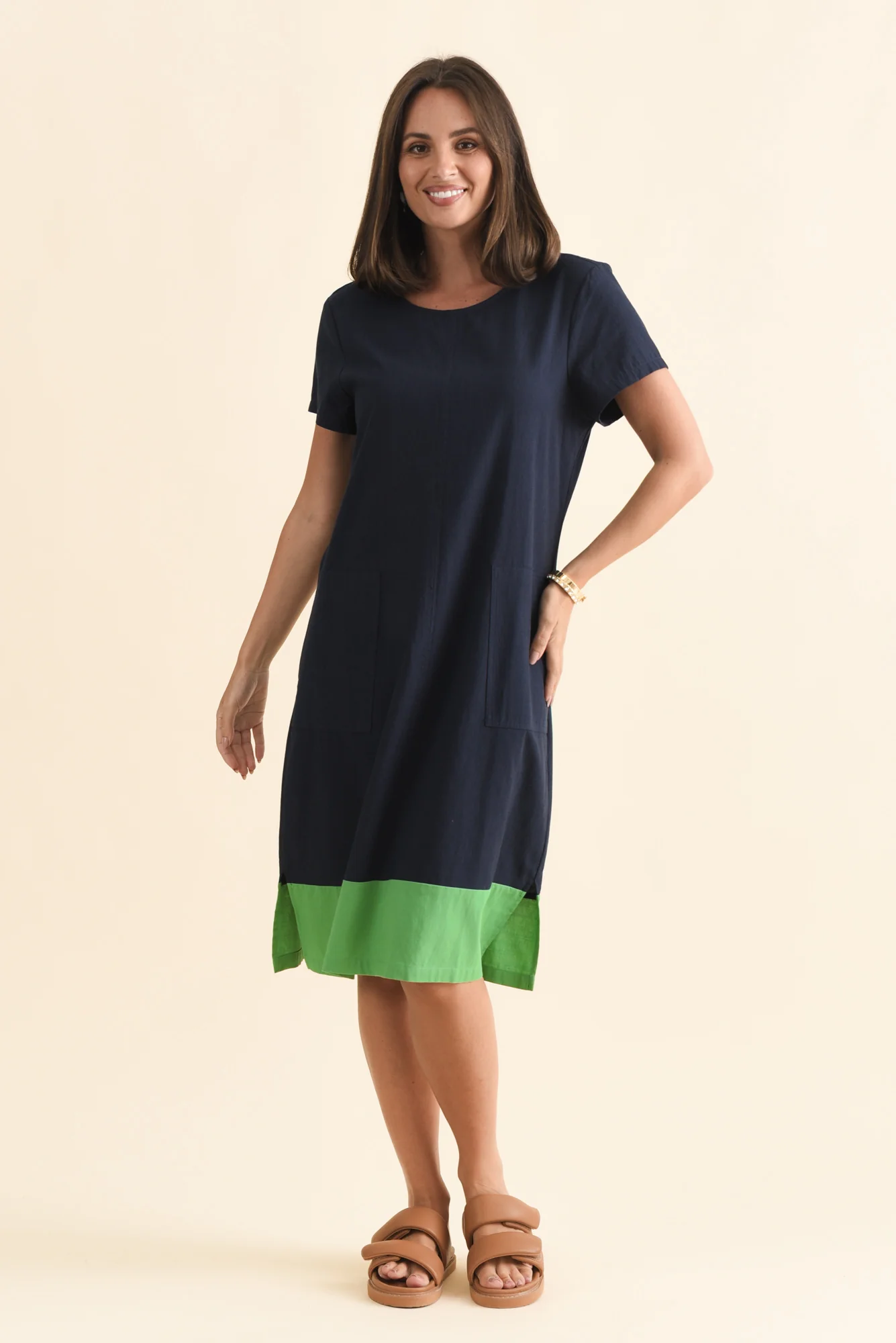 Etty Navy Splice Cotton Blend Tee Dress - Image 2