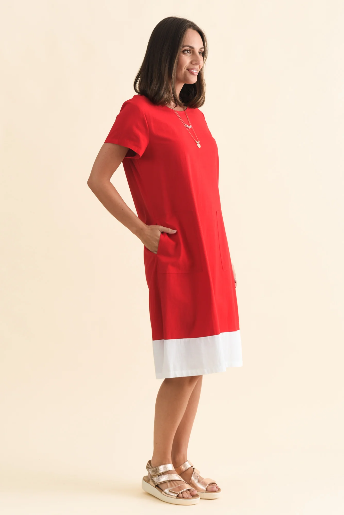 Etty Red Splice Cotton Blend Tee Dress - Image 4