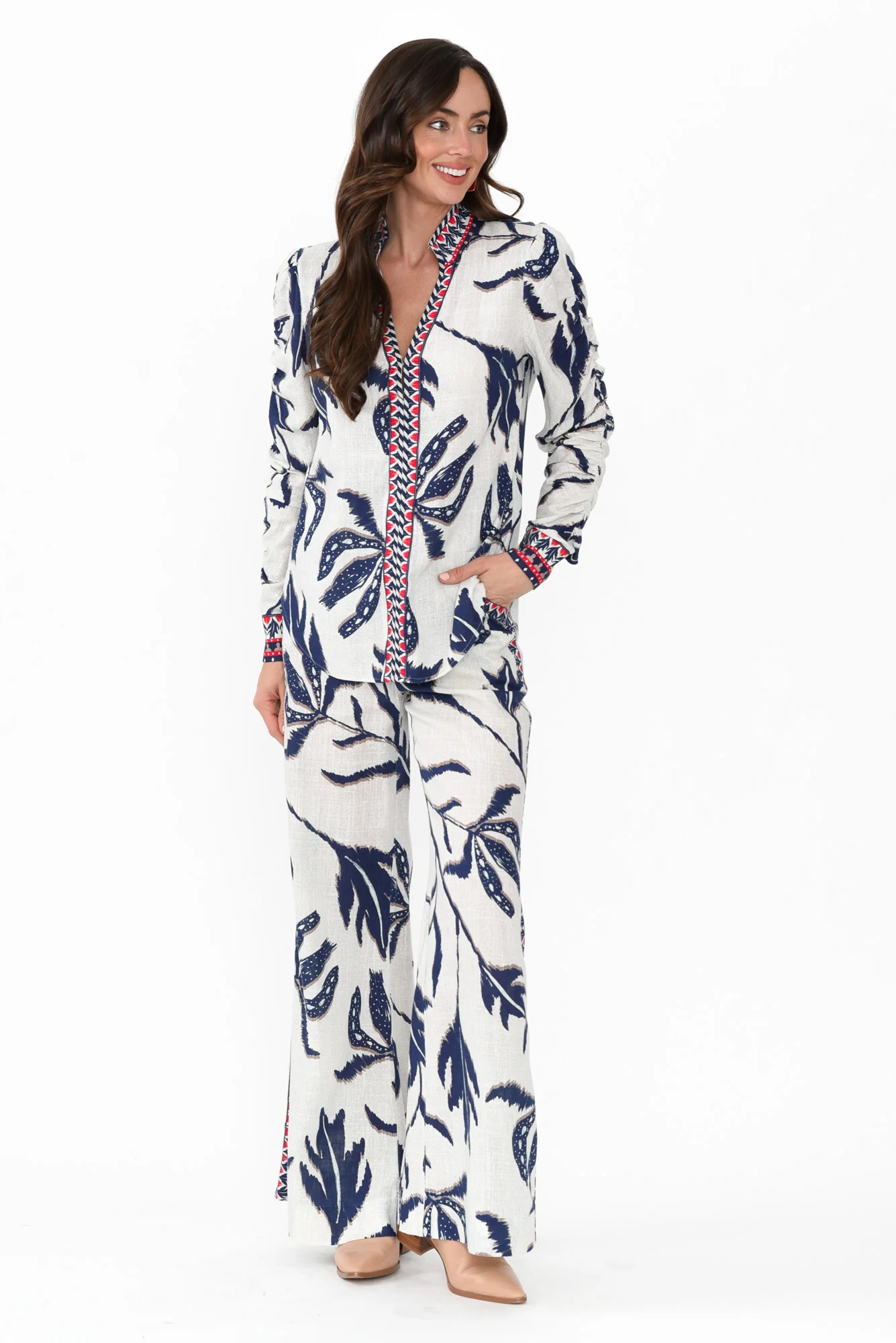 Eudora Palm Shadow Linen Blend Pants - Image 3