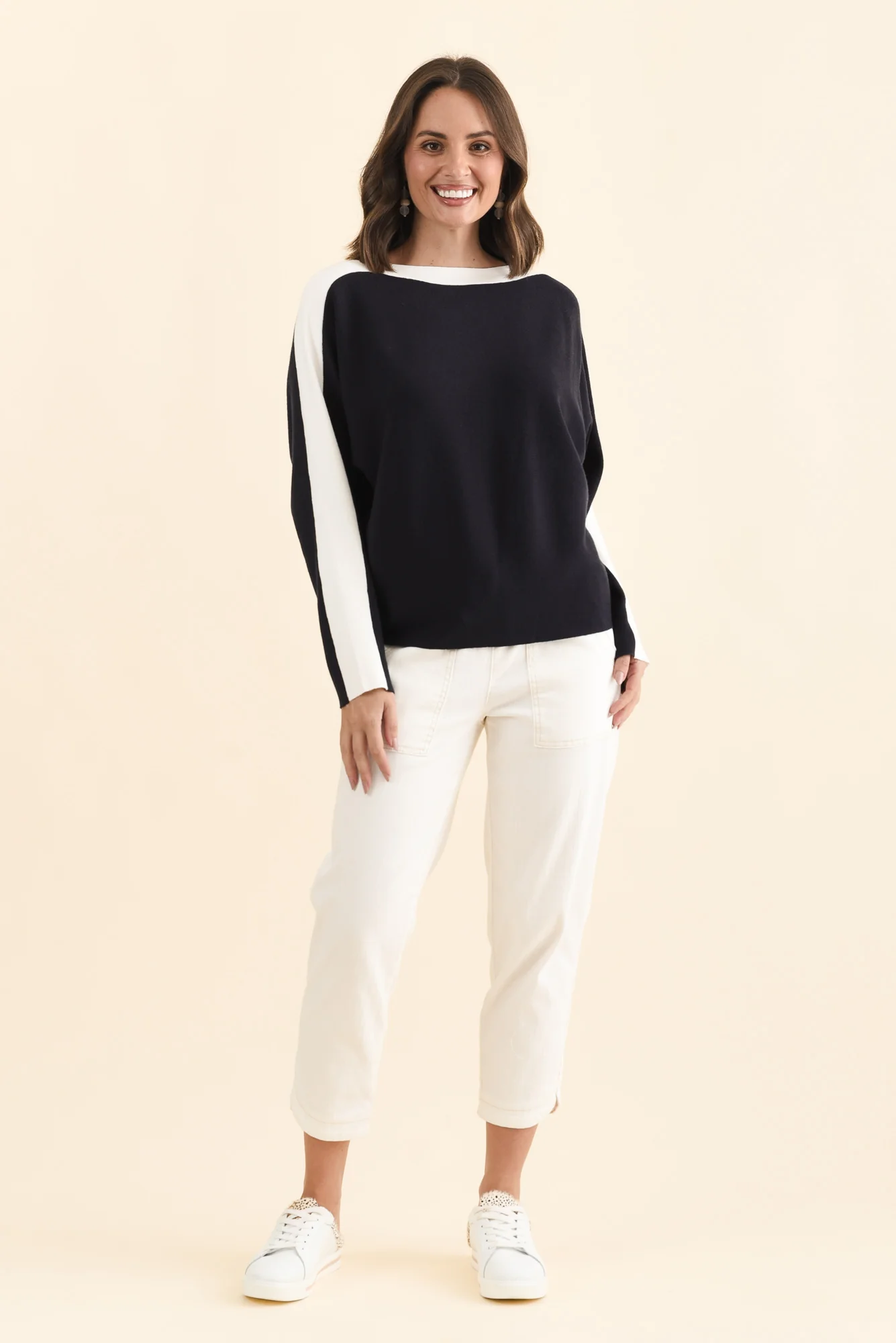 Eve Navy Contrast Boatneck Knit Jumper - Image 2