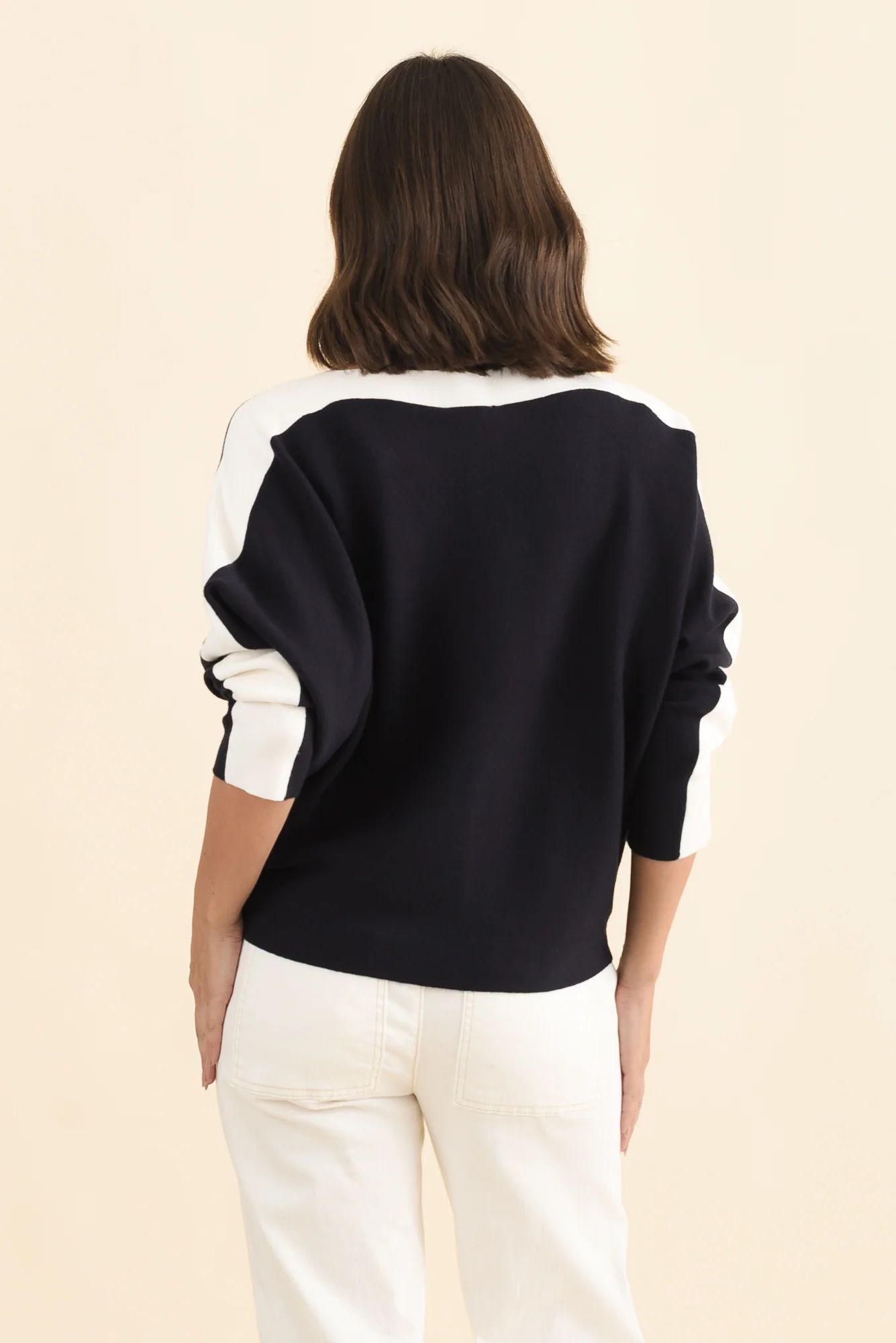 Eve Navy Contrast Boatneck Knit Jumper - Image 4
