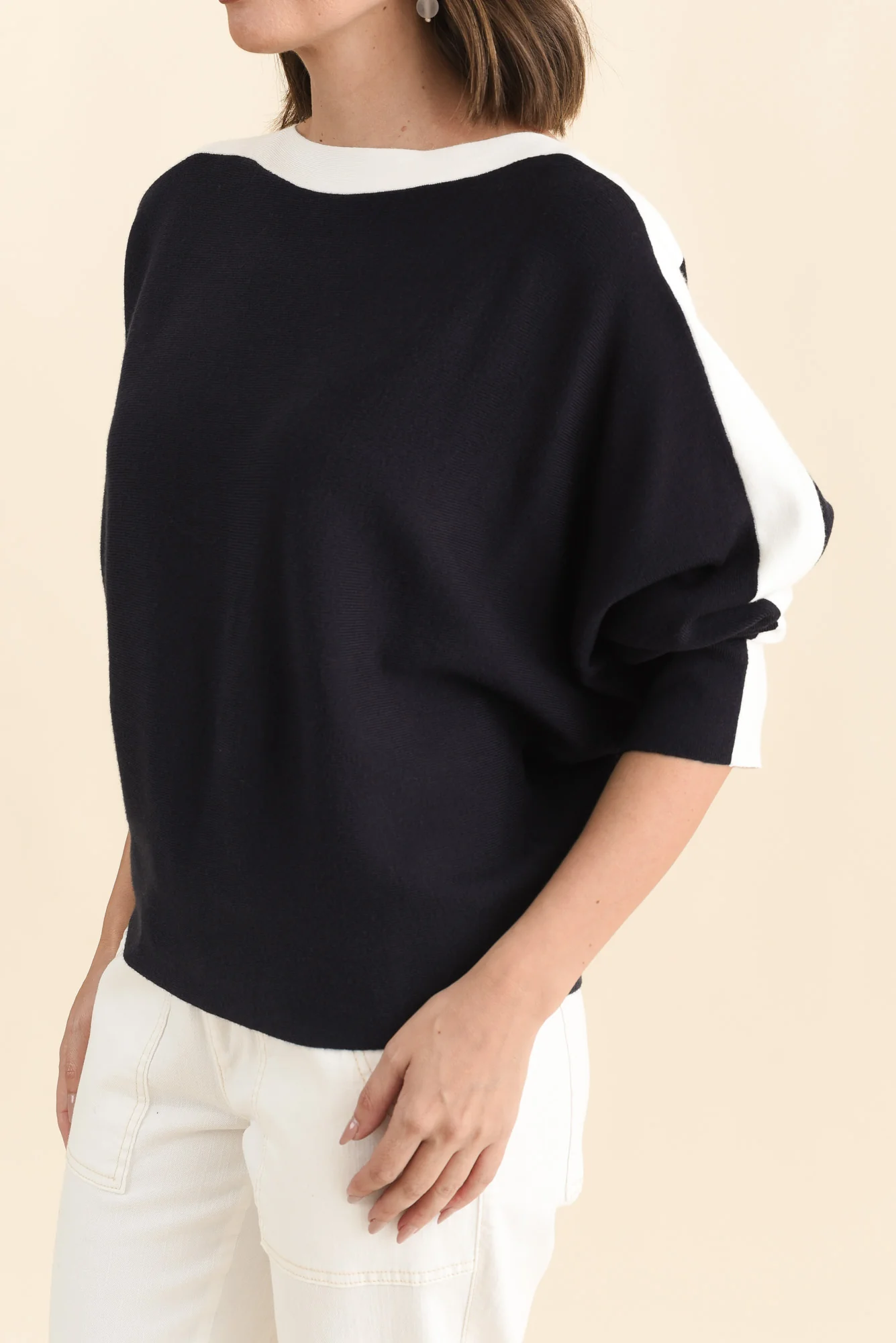 Eve Navy Contrast Boatneck Knit Jumper - Image 5