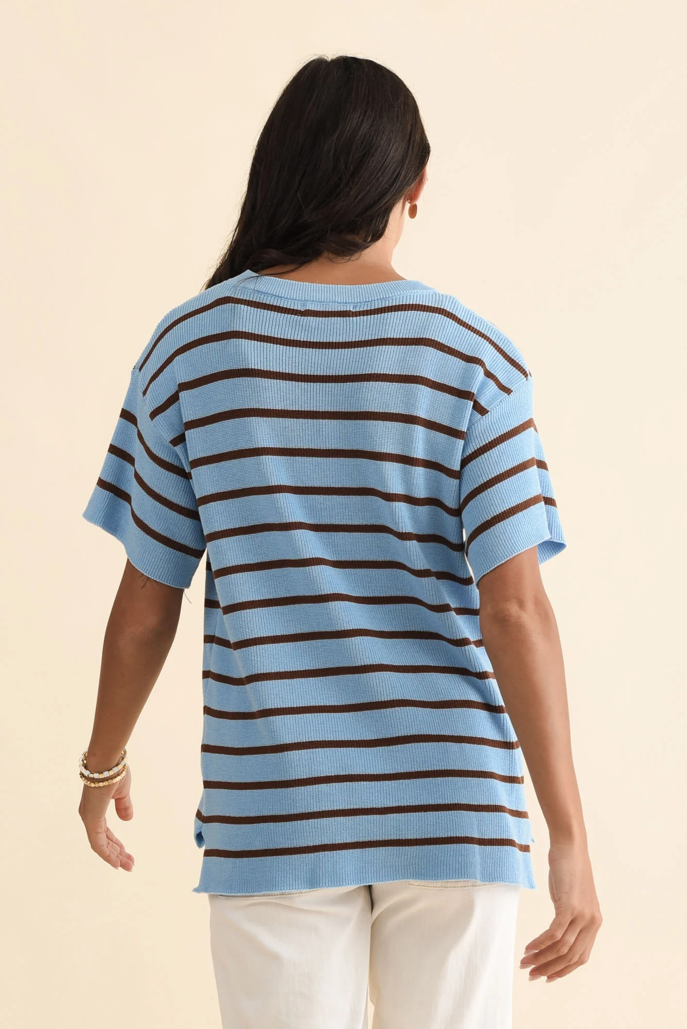 Fabian Blue Stripe Cotton Knit Top - Image 4