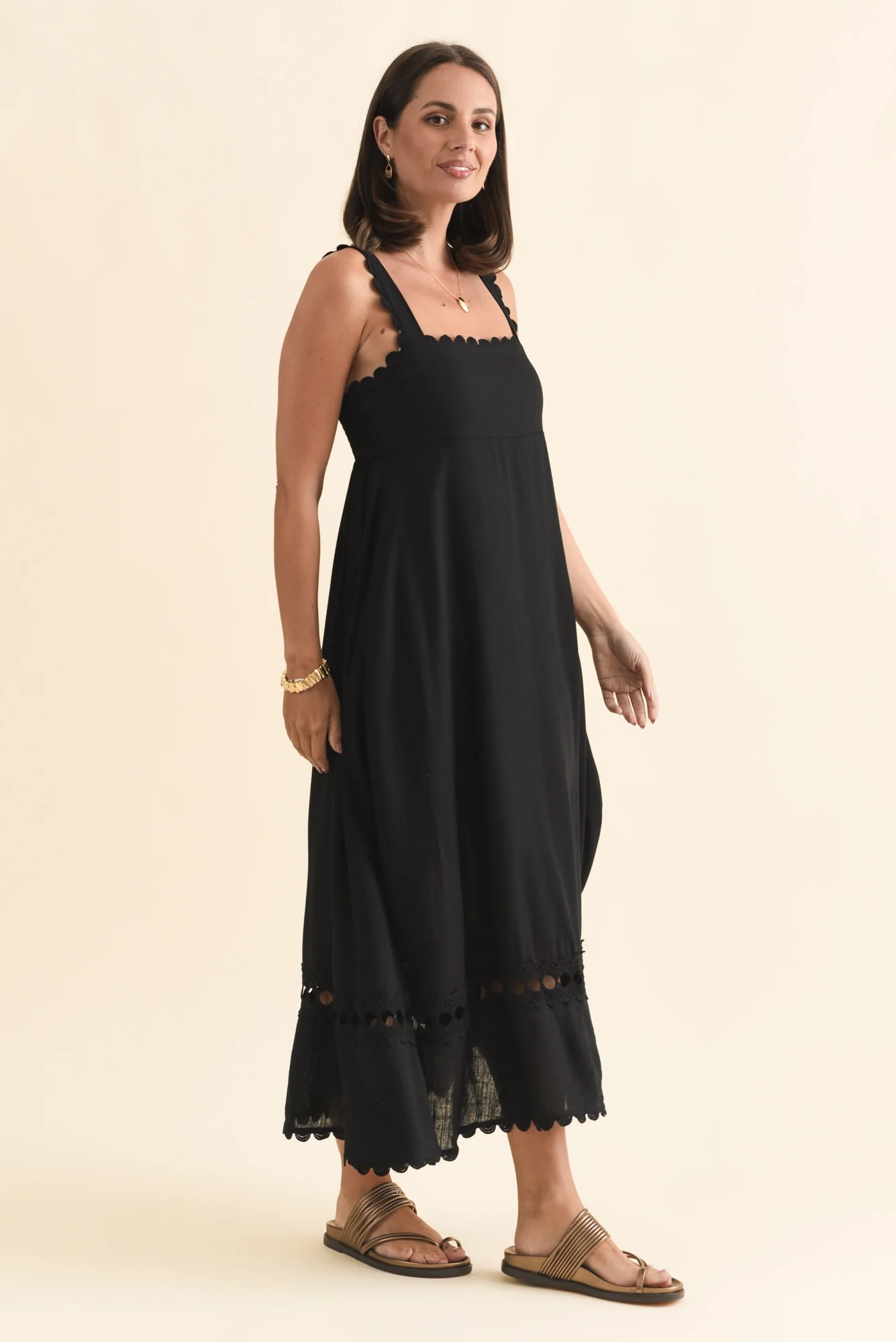 Falice Black Contrast Linen Blend Dress - Image 3