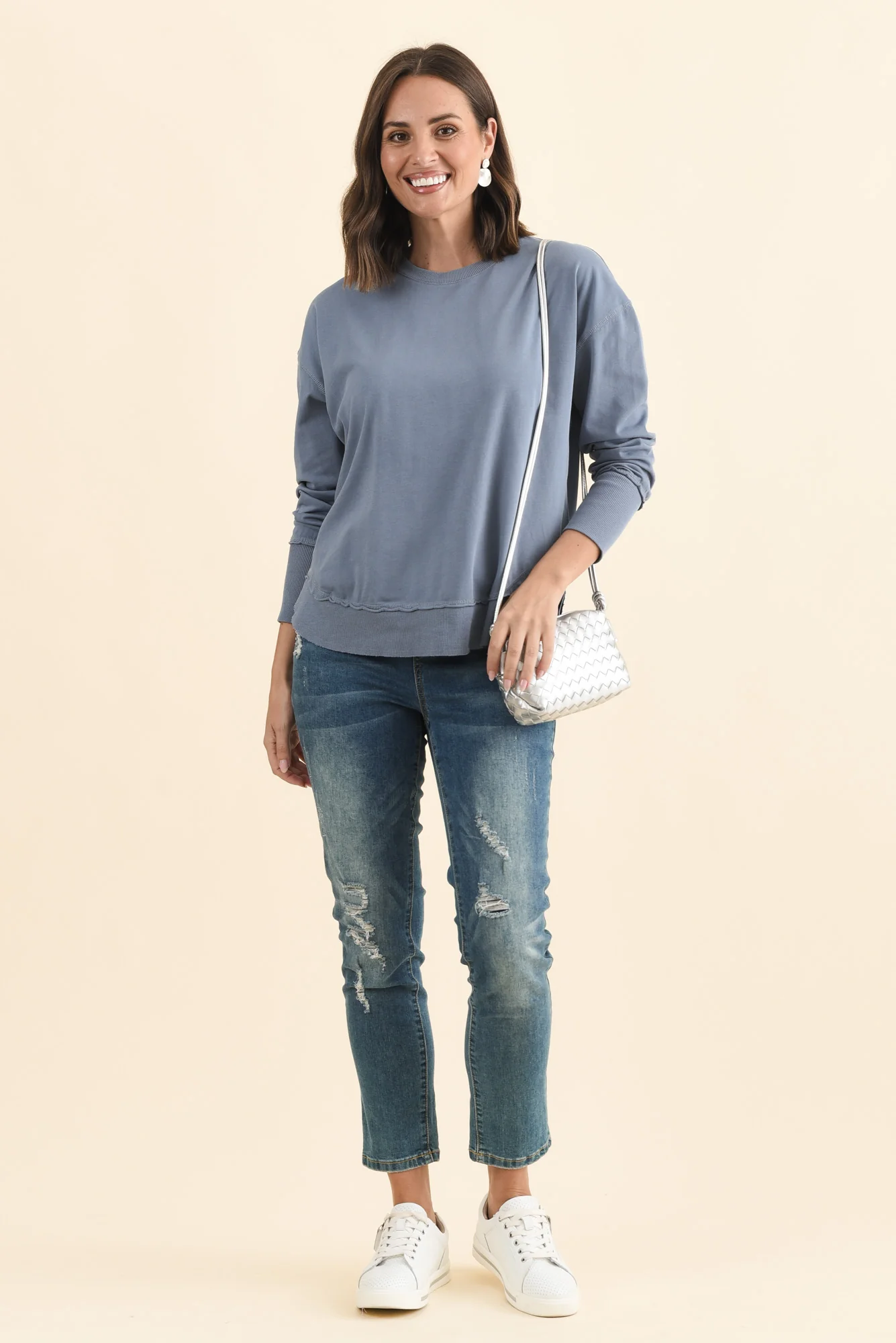 Farrah Blue Cotton Long Sleeve Top - Image 2