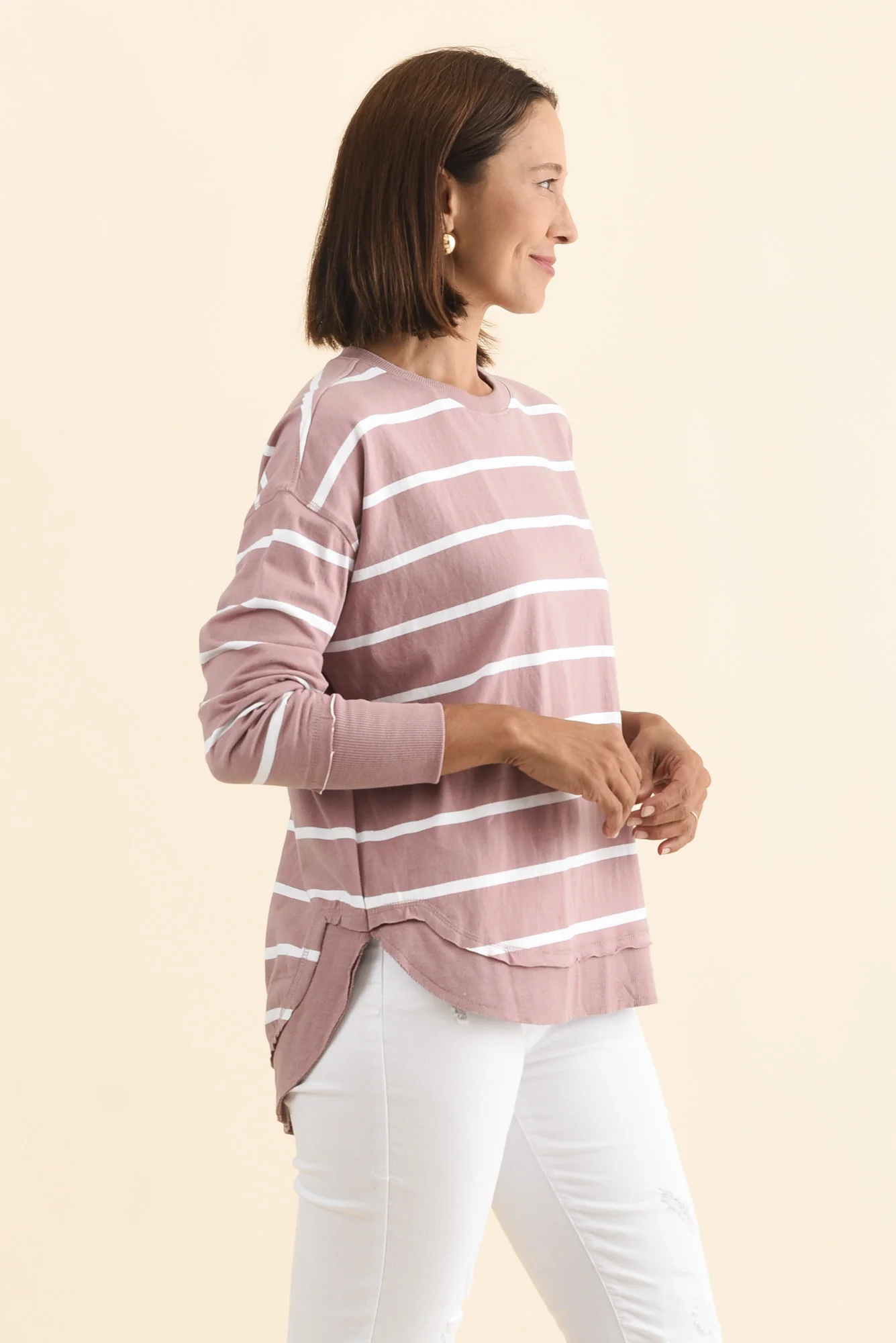 Farrah Blush Stripe Cotton Long Sleeve Top - Image 3