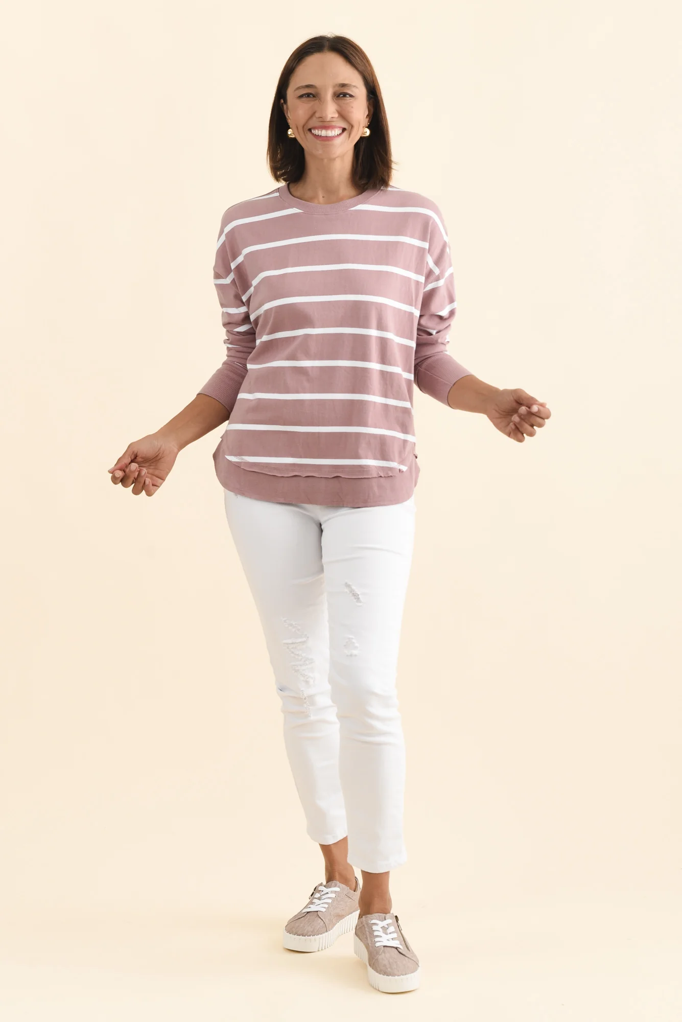 Farrah Blush Stripe Cotton Long Sleeve Top - Image 6