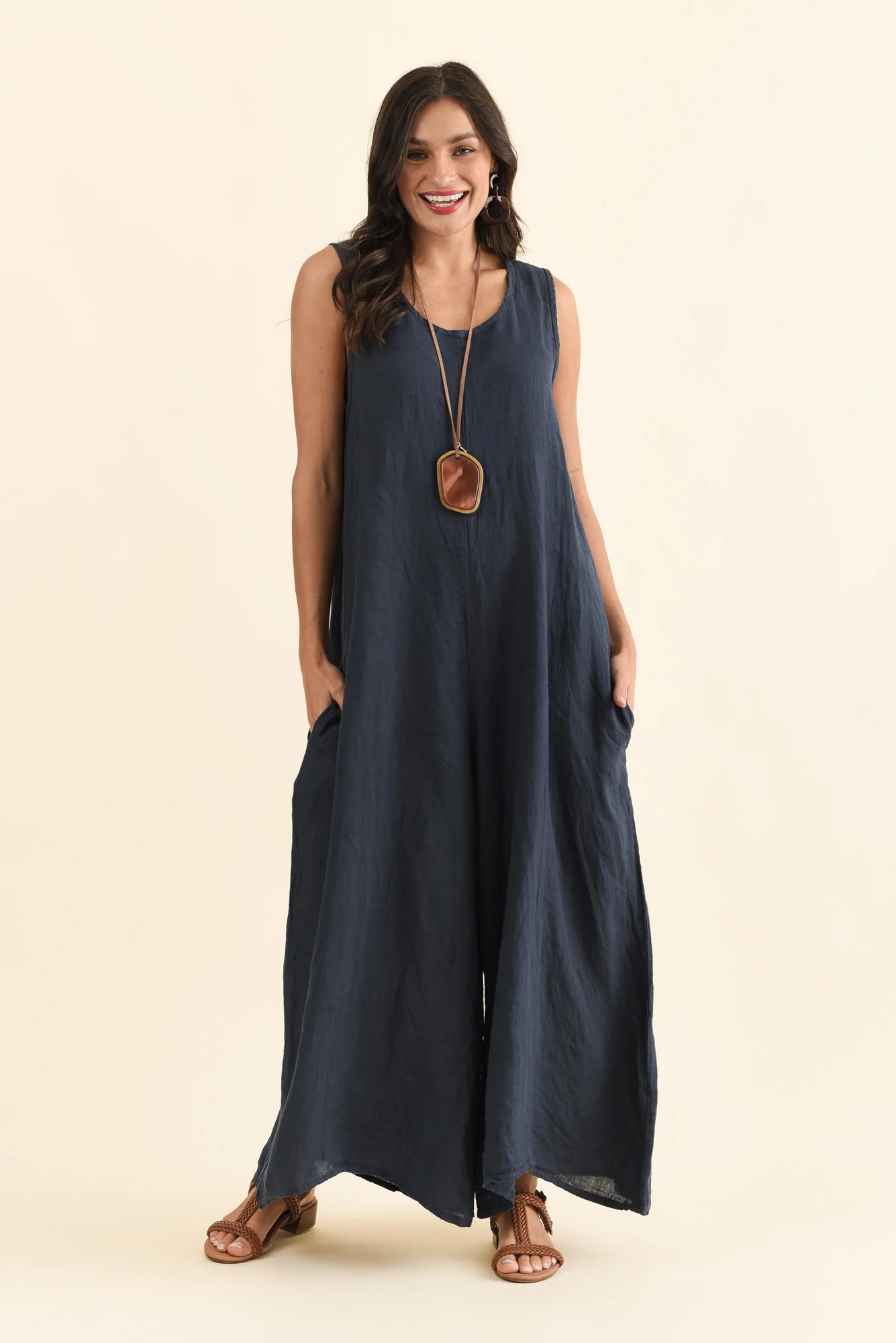 Fay Navy Linen Jumpsuit - Image 2