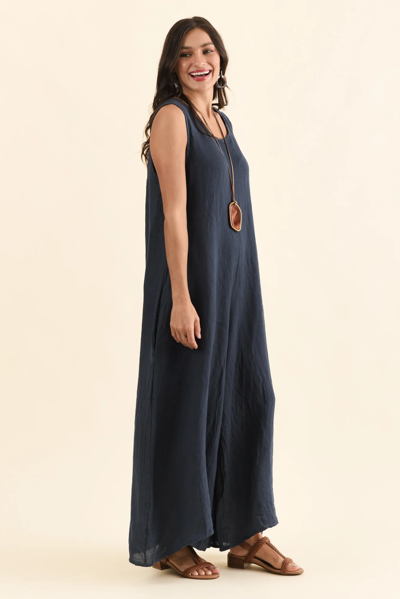 Fay Navy Linen Jumpsuit - Image 3