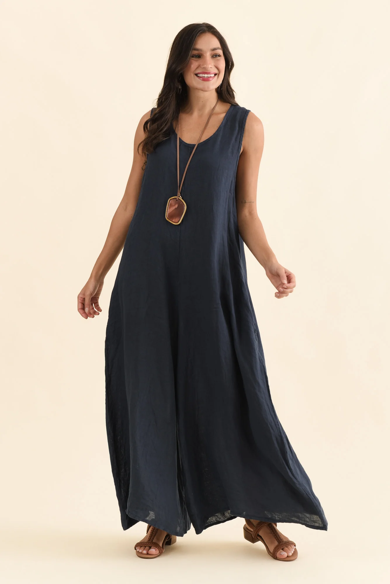Fay Navy Linen Jumpsuit - Image 6